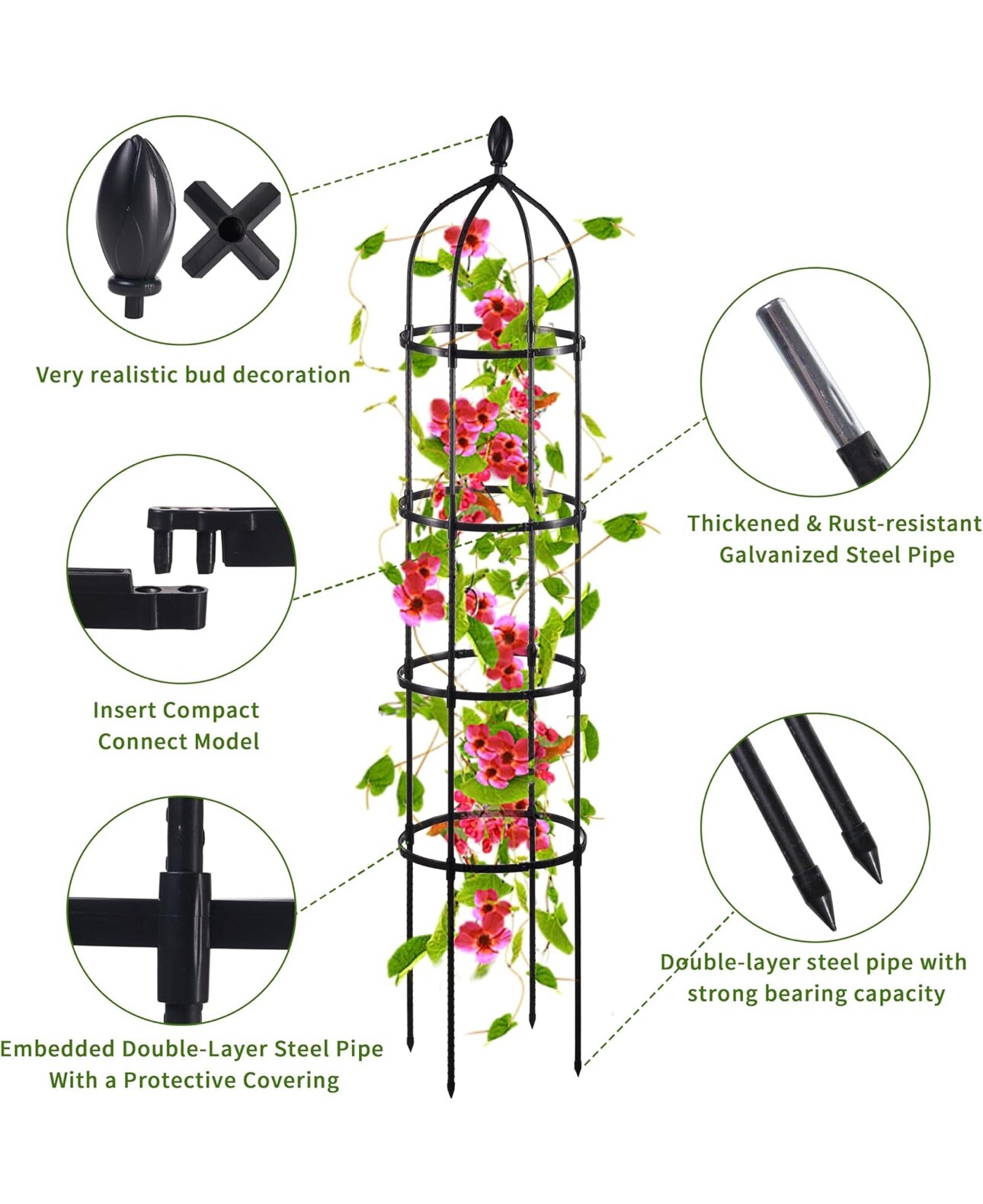 Obelisk Trellis for Climbing Plants, Round Trellis for Roses, Garden Trellises