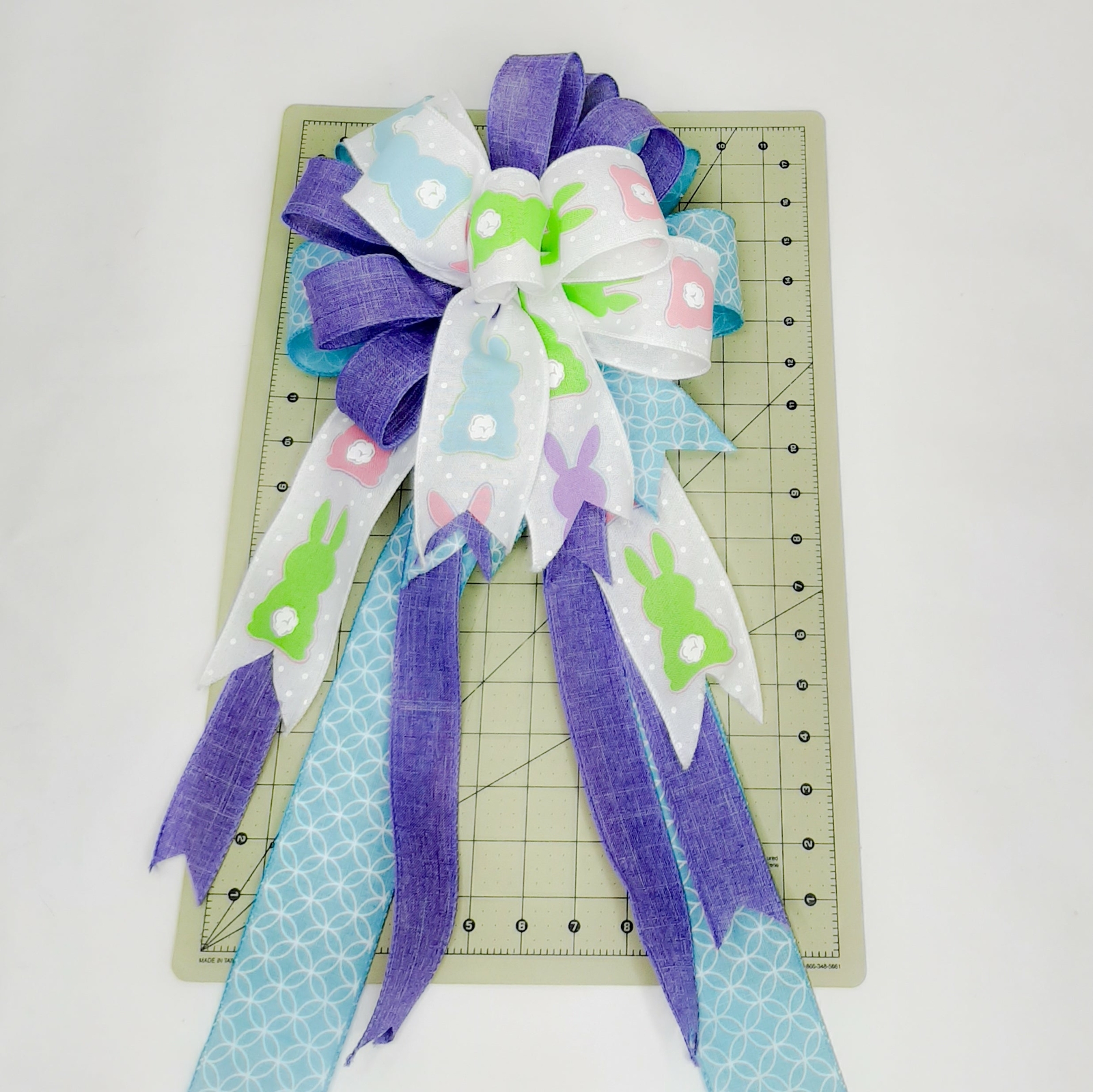 Large Easter Wreath Bow Blue and Purple with Bunny