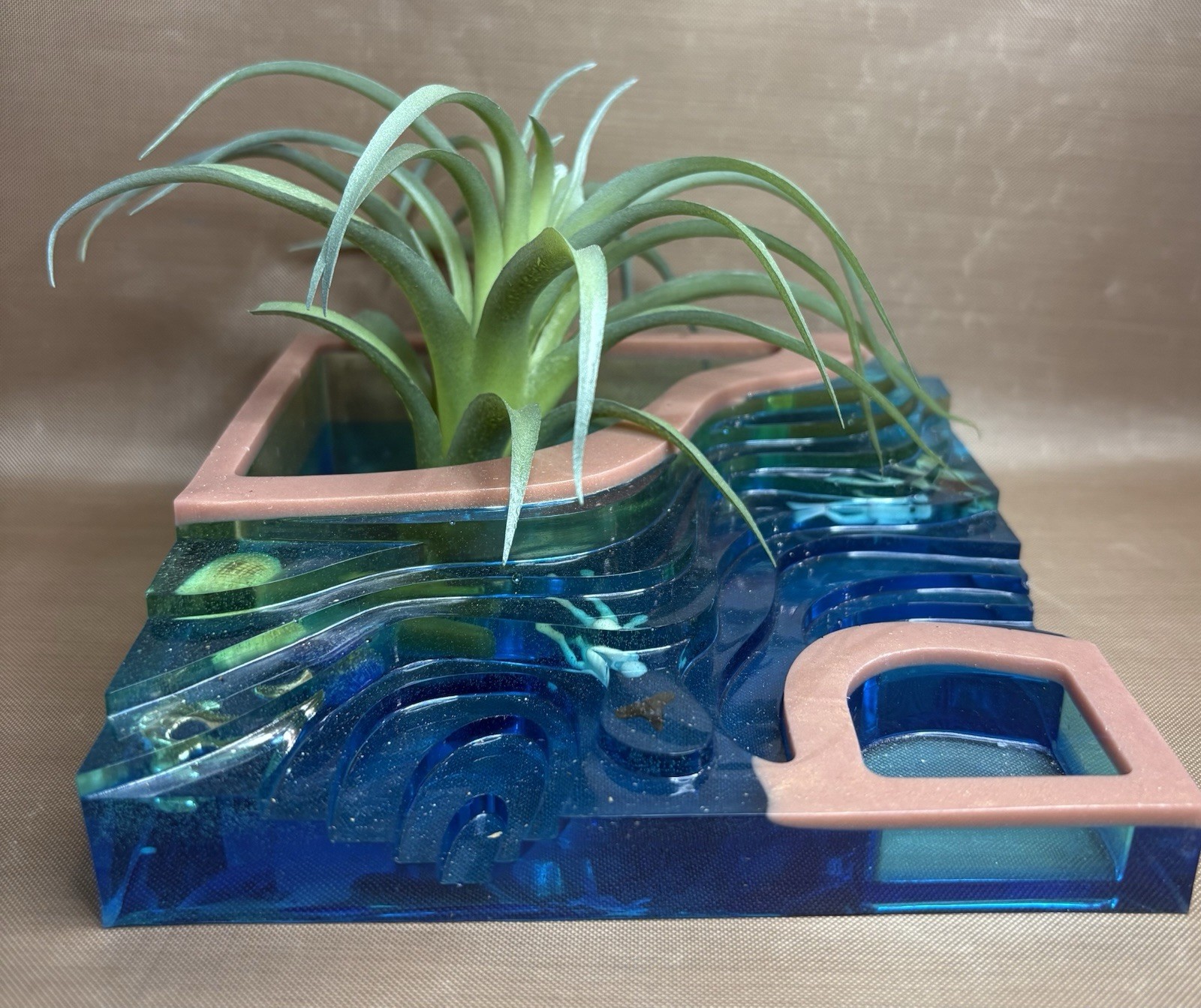 Artificial Air Plant Underwater Theme Resin Planter Arrangement, Blue & Green.