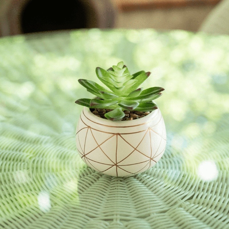 4 Inch Tabletop Artificial Succulent in Geometric Ceramic Pot Indoor Decor New