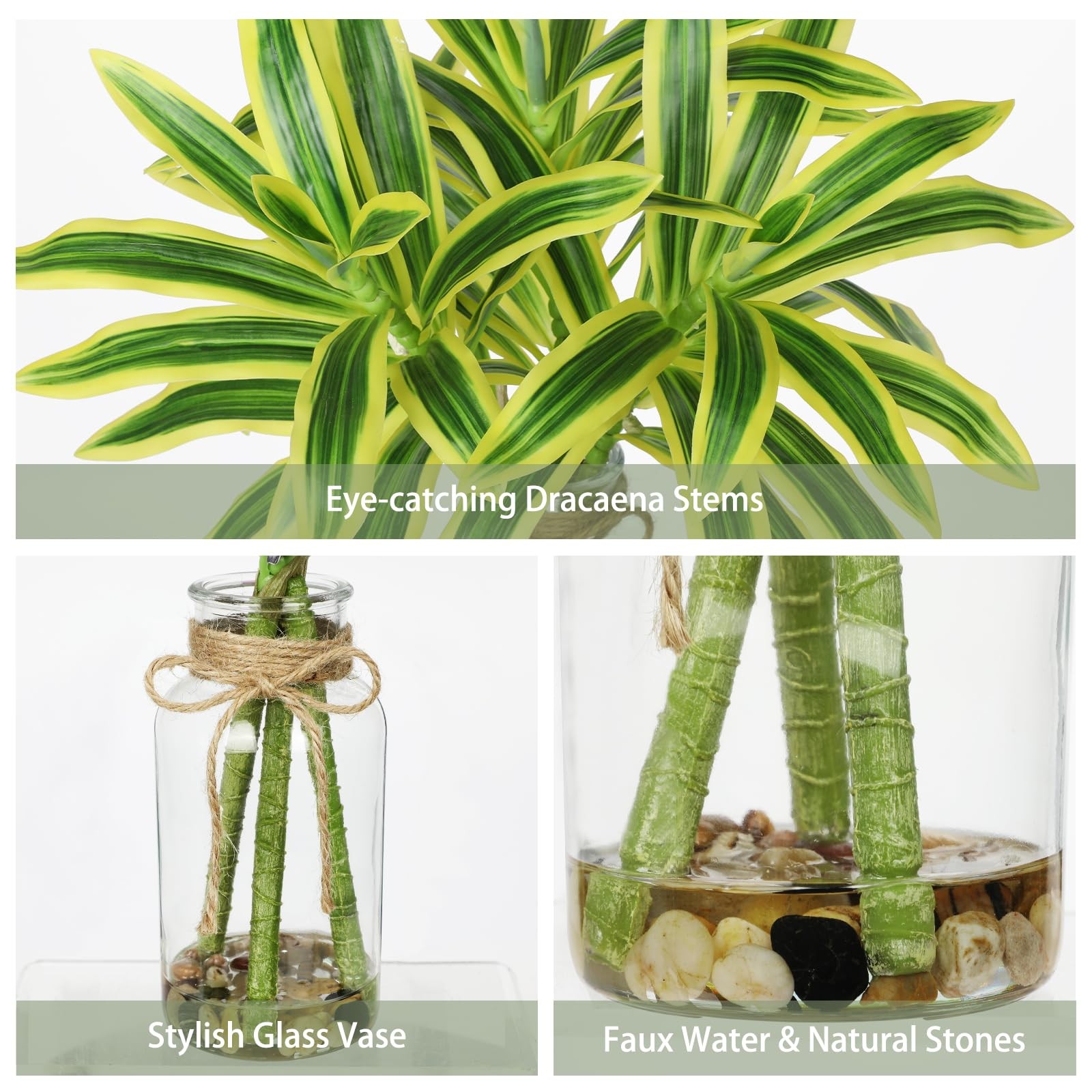 Faux Greenery Stems in Vase Dracaena Aritificial Plant in Glass Vase with Fau…