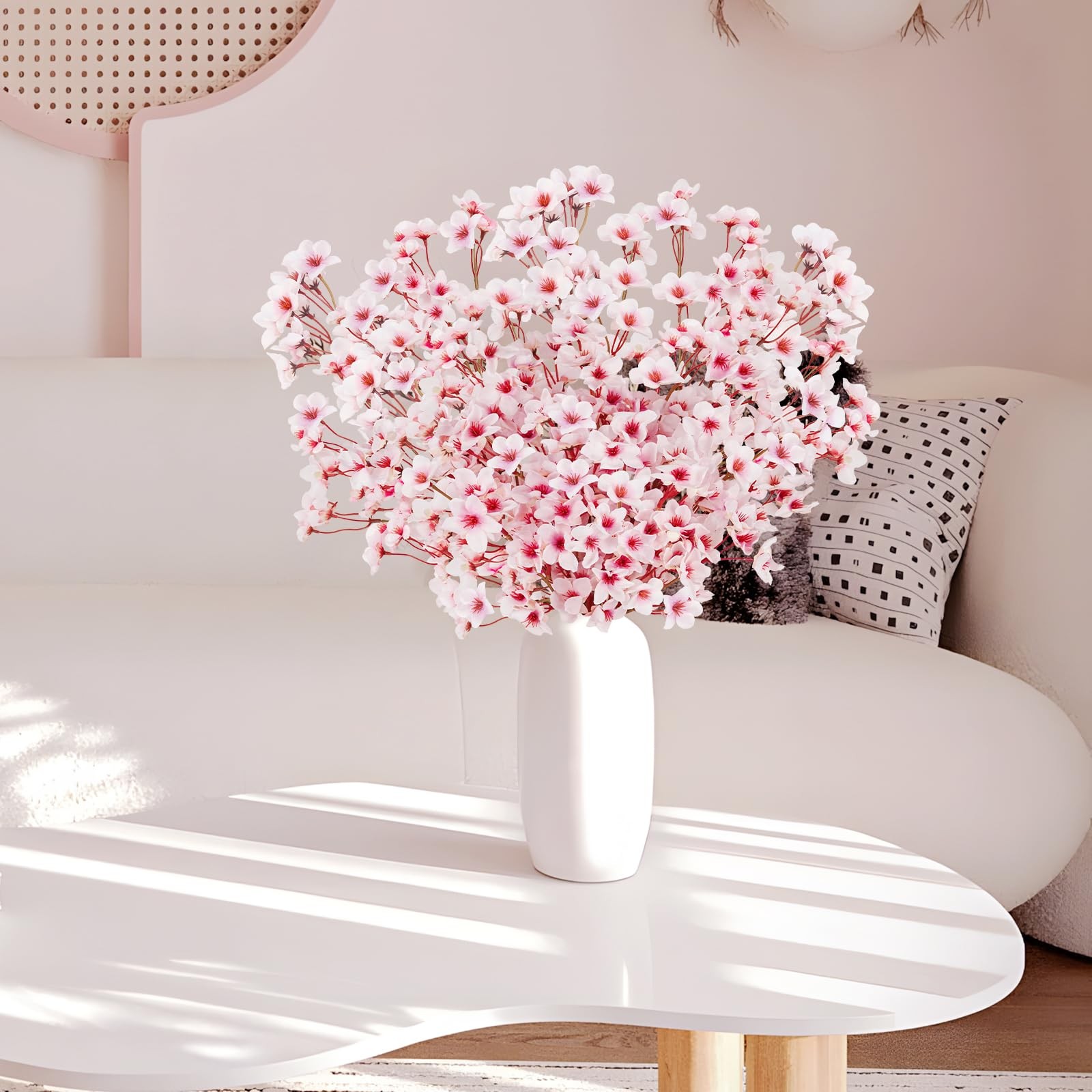 unlemoni 16PCS Artificial Cherry Blossom Flowers, 15.7″ Fake Pink Peach Flowe…