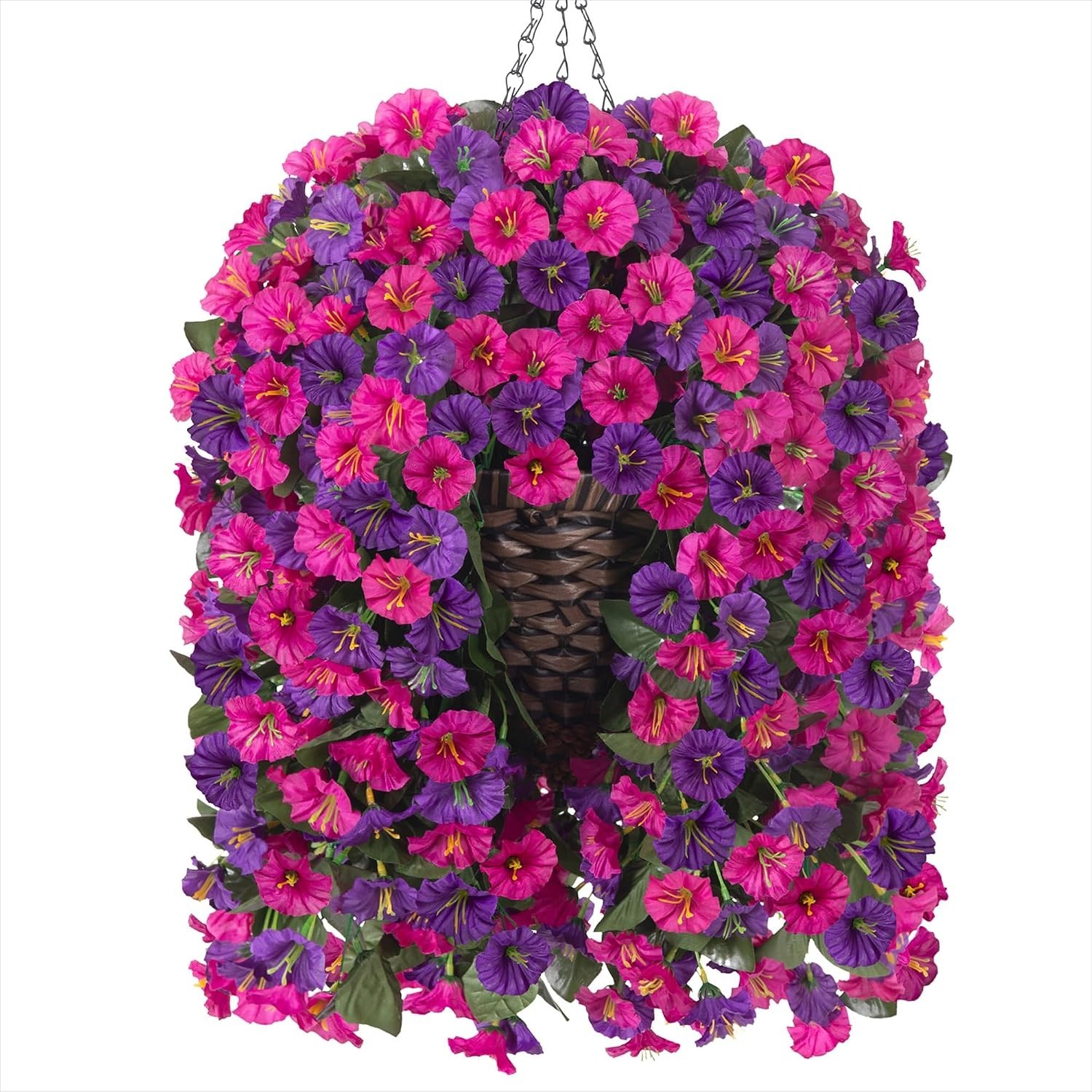 Vibrant Faux Morning Glory Hanging Basket for -Round Outdoor & Indoor Decor