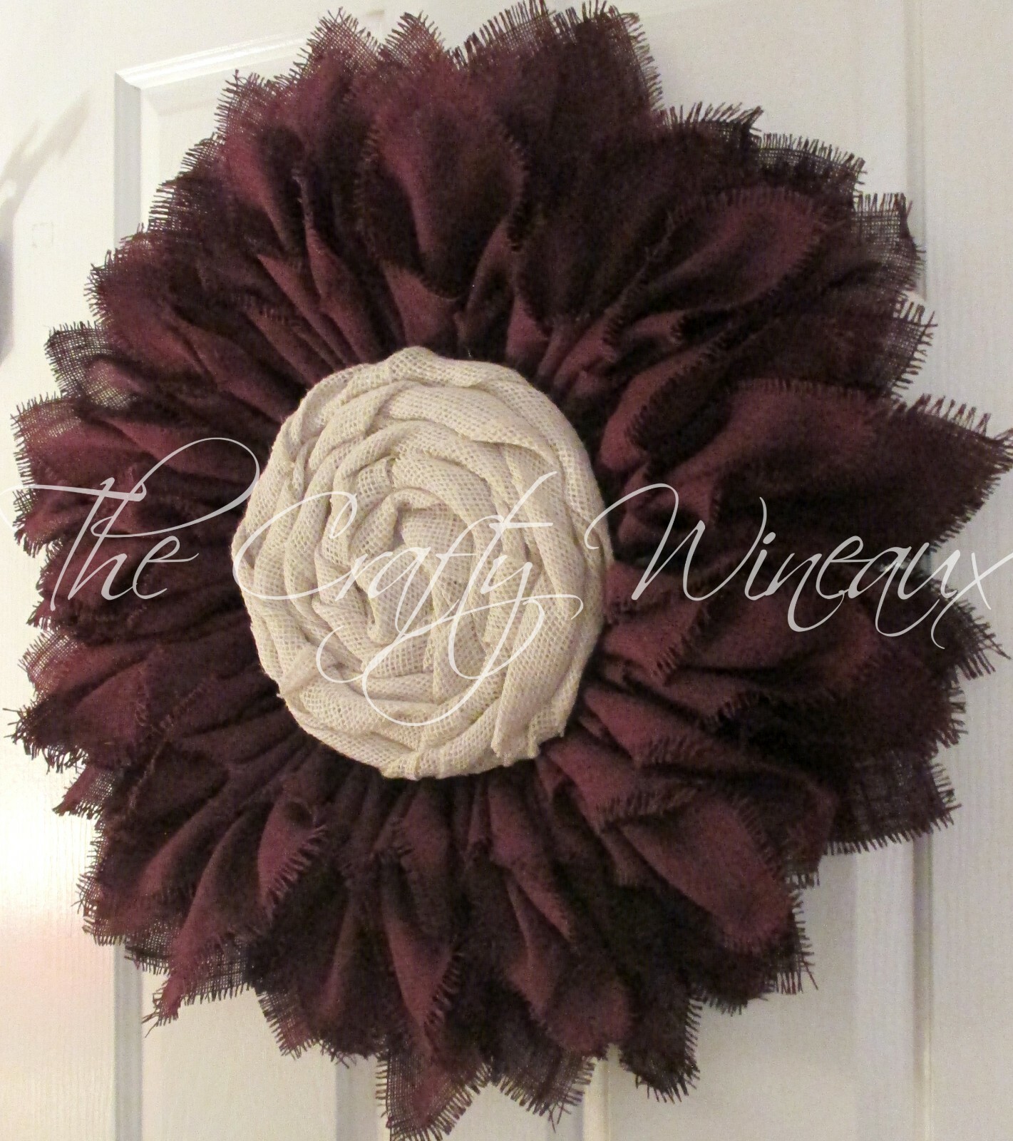 The Crafty Wineaux – Extra Thick 25″ Rich Red Wine Burlap Sunflower Wreath