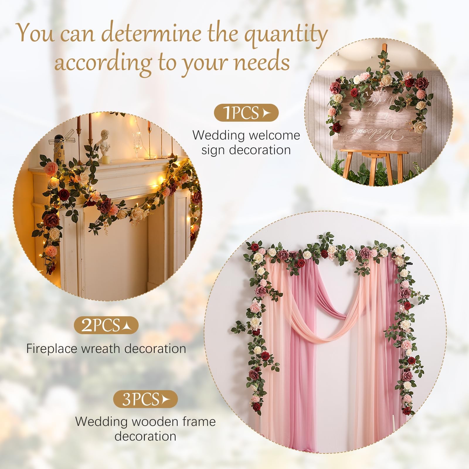 5FT Artificial Rose Flower Burgundy Fake Floral Garland for Wedding Ceremony …