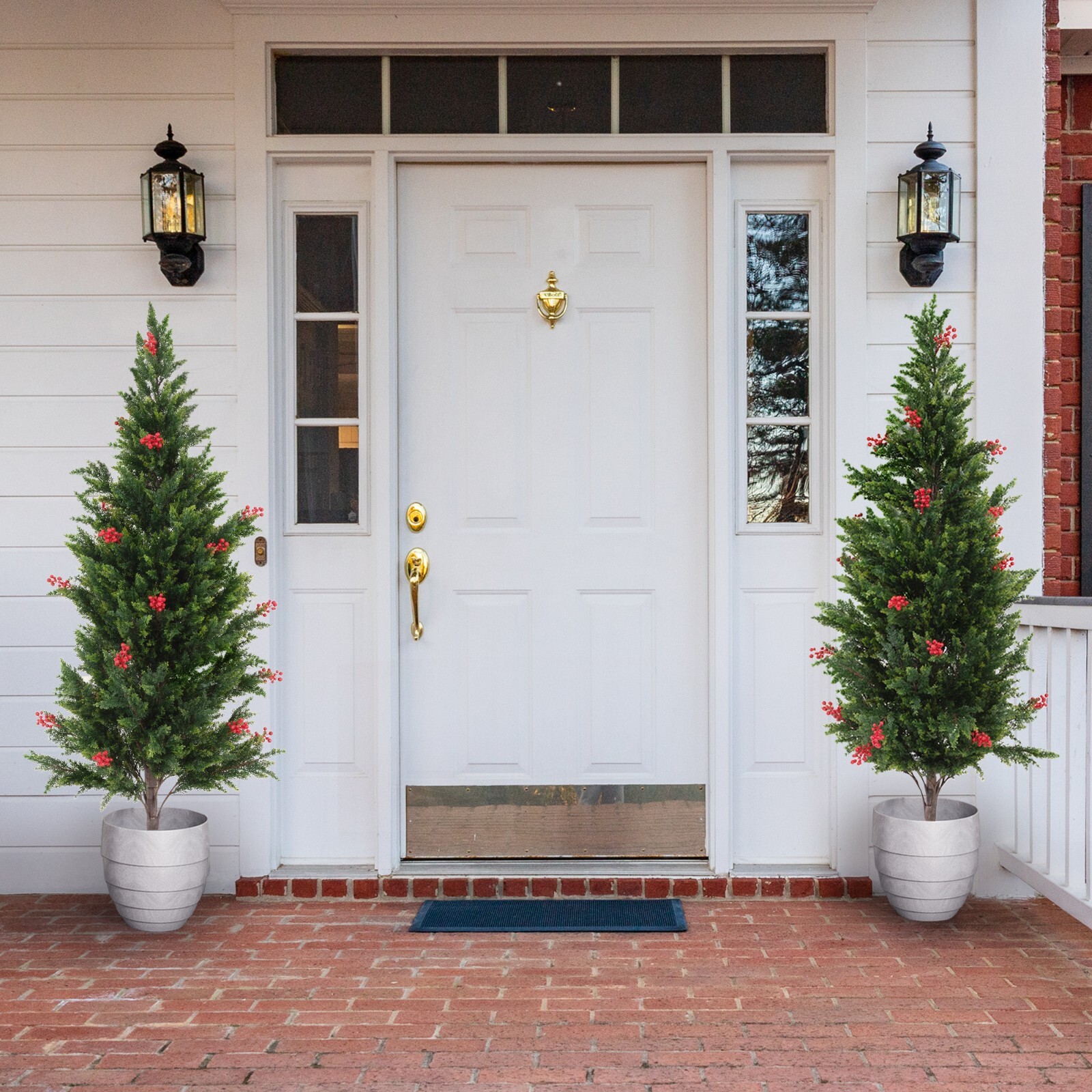 2-Pack 5.25 ft Artificial Cedar Topiary Trees Fake Evergreen Potted Pine Plants