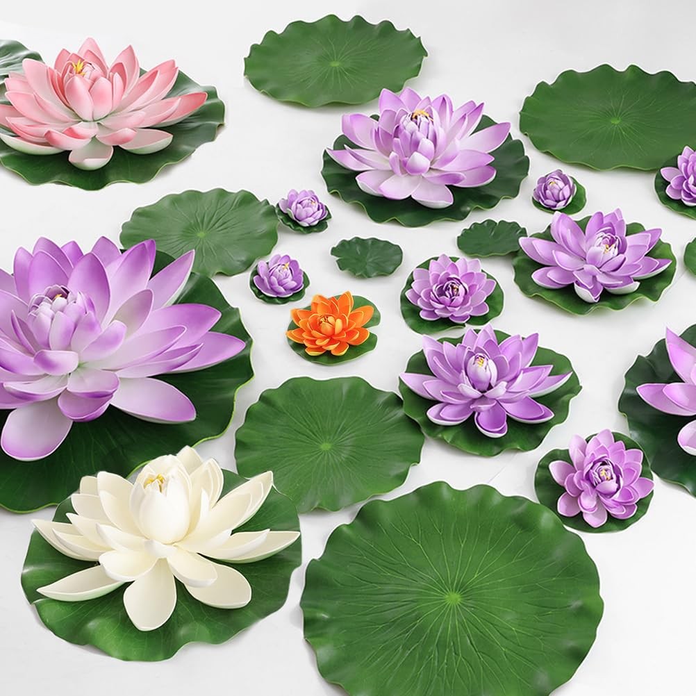 14pcs 11in & 6in Artificial Flowers Floating Foam Lotus Flower with Fake Lily…