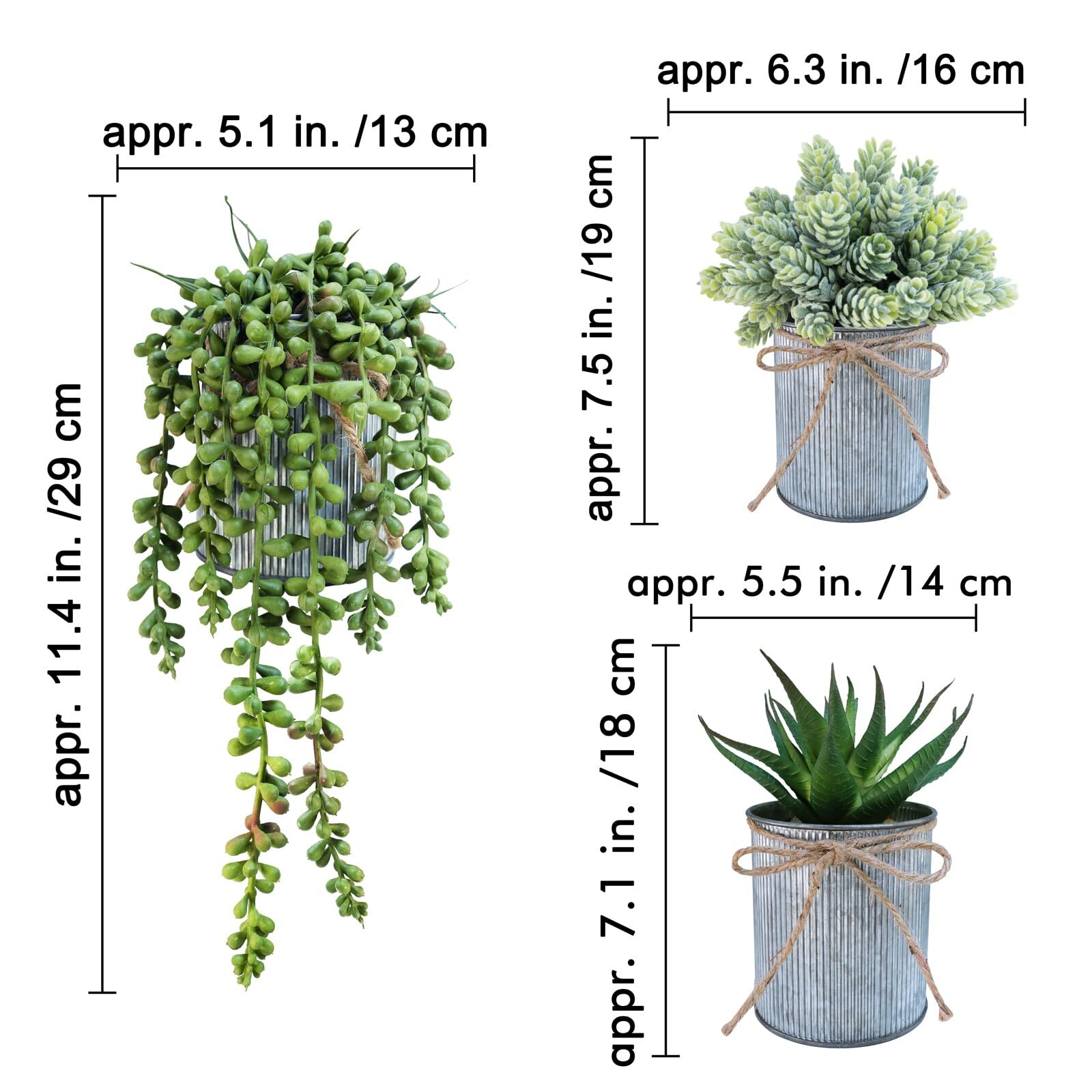 Set Of 3 Small Artificial Succulent Potted Plants Faux Aloe Hops Hanging Succule