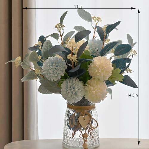 Vases Artificial Flowers Hydrangea, Artificial Fake Plant Eucalyptus Clear