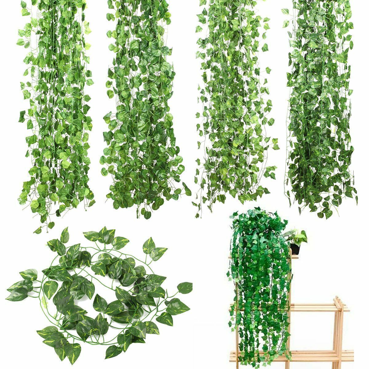12/24 Pcs Artificial Hanging Plant Fake Flower Leaves Long Silk Ivy Vine Garland