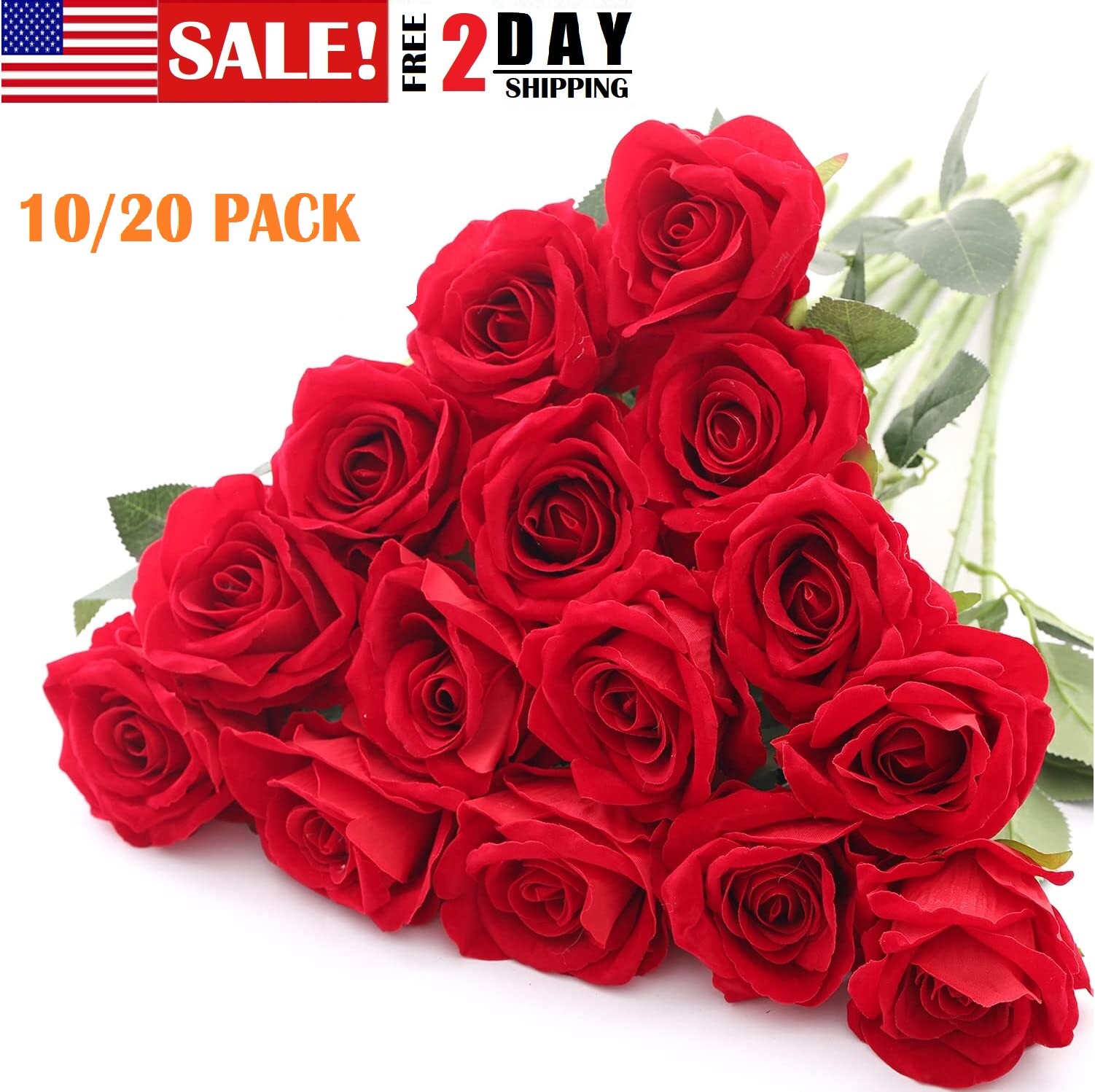 20Pcs Artificial Red Roses Silk Lifelike Flowers Wedding Bouquet Roamtic Gift US