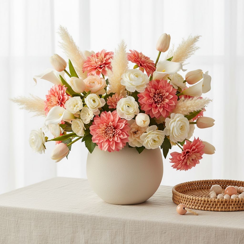 Coral Pink Dahlia Stem Bundle Faux Flowers Wedding Bouquet Flowers Farmhouse Flo