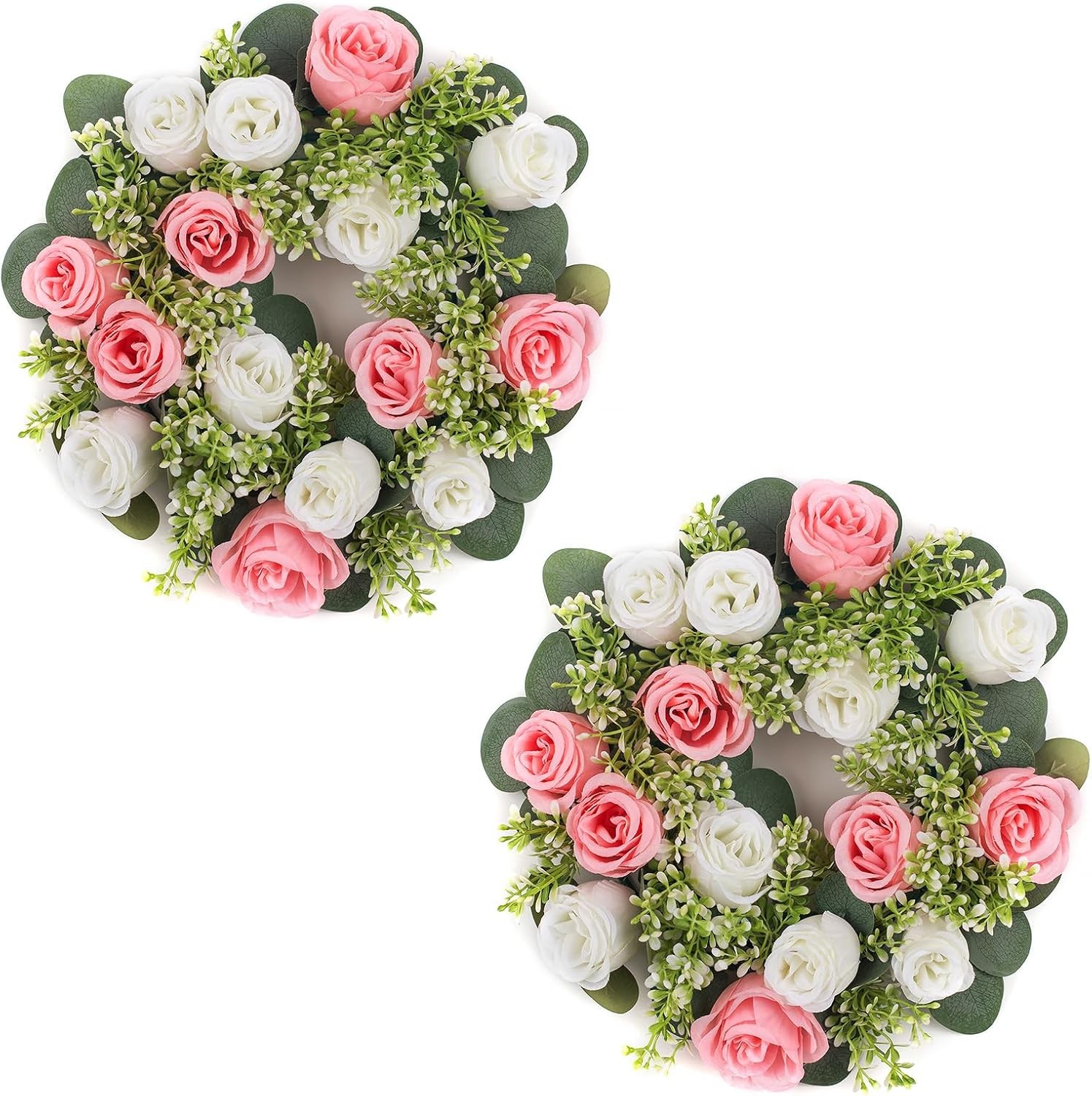 Small Wreath Table Centerpieces 9.05 Inch Royal Blue & White Flower Candle Rings