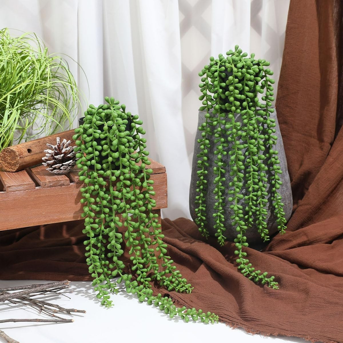 Elegant String of Pearls Fake Plants Set of 2 – Lightweight and Maintenance-Free