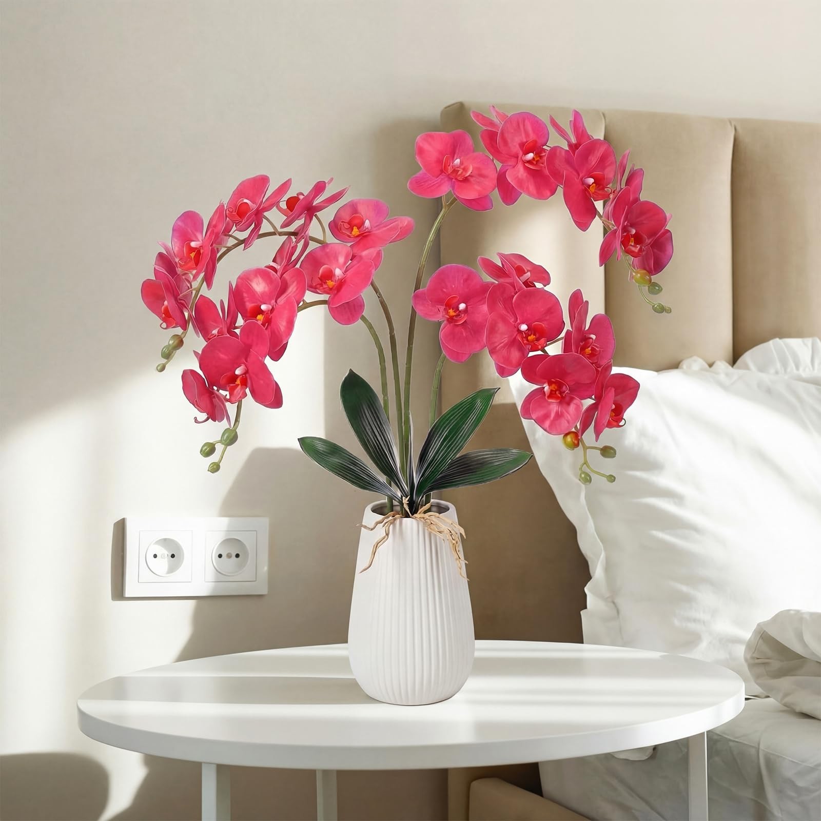 32 Inch Artificial Orchid with 4 Bundles Leaves – Silk Phalaenopsis, Faux Orc…