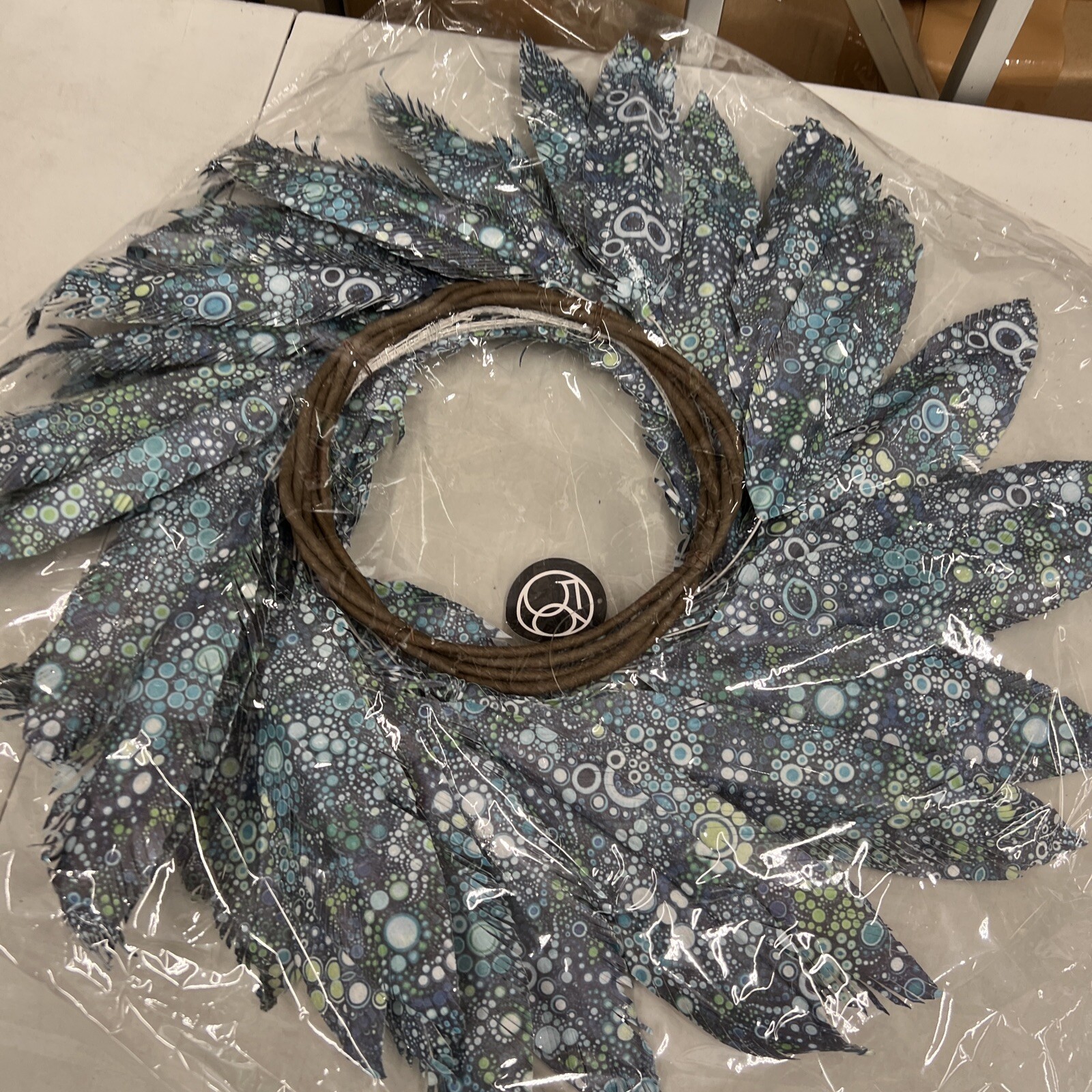Lot Of 8 Dept 56 Coast Pearl Bay Watercolor Faux Feather Wreath Blue Green 24”