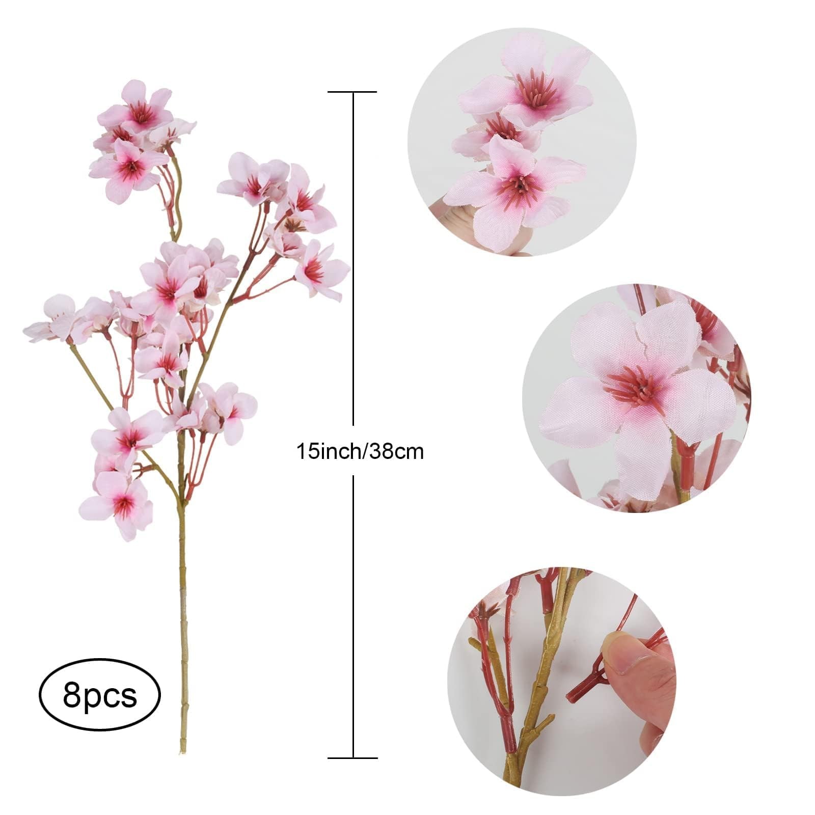 8PCS Artificial Cherry Blossom Branches 16″ Fake Silk Cherry Blossom Flowers …