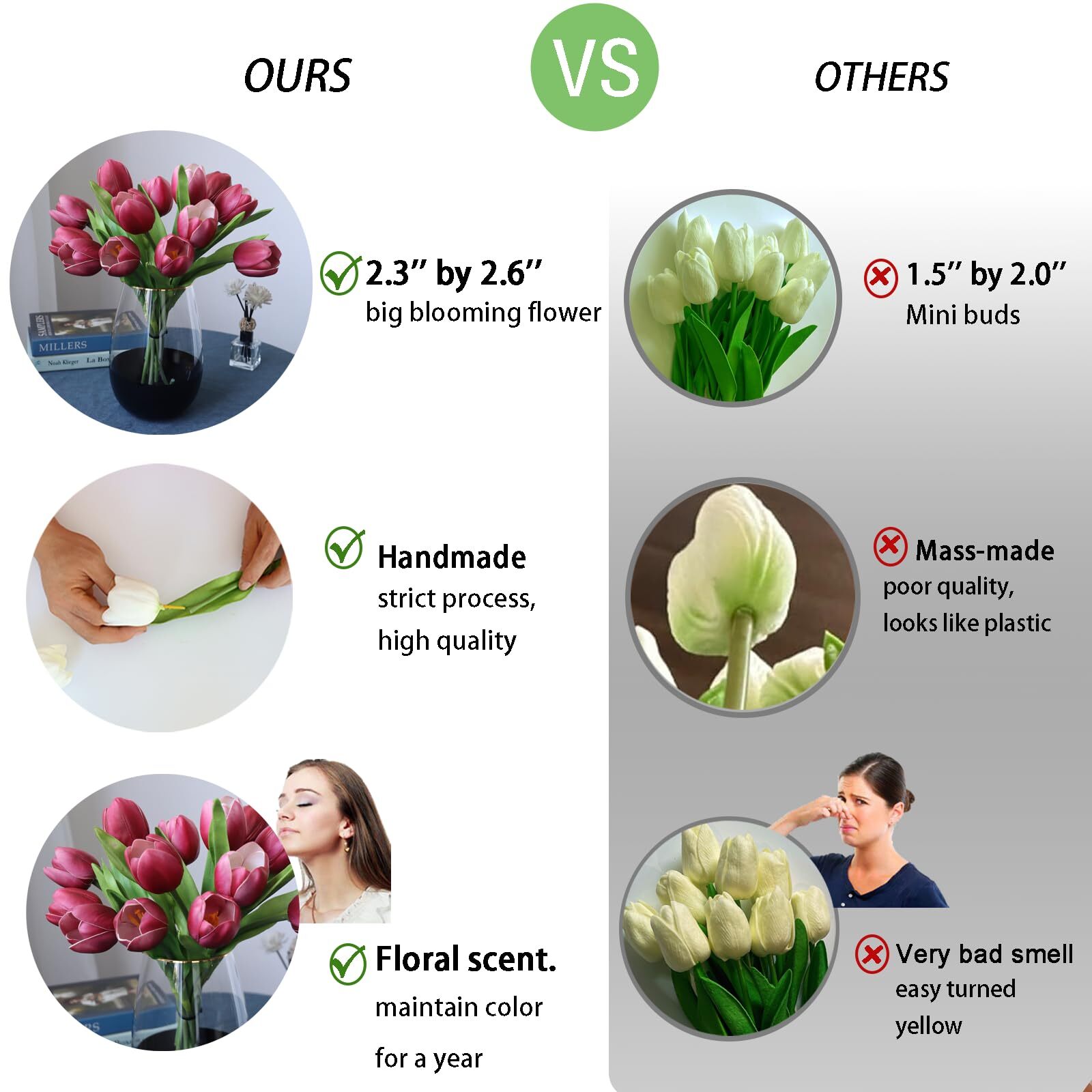 Wine Red Tulip Flowers 11pcs Artificial Luxury Valentine’s Day Wedding