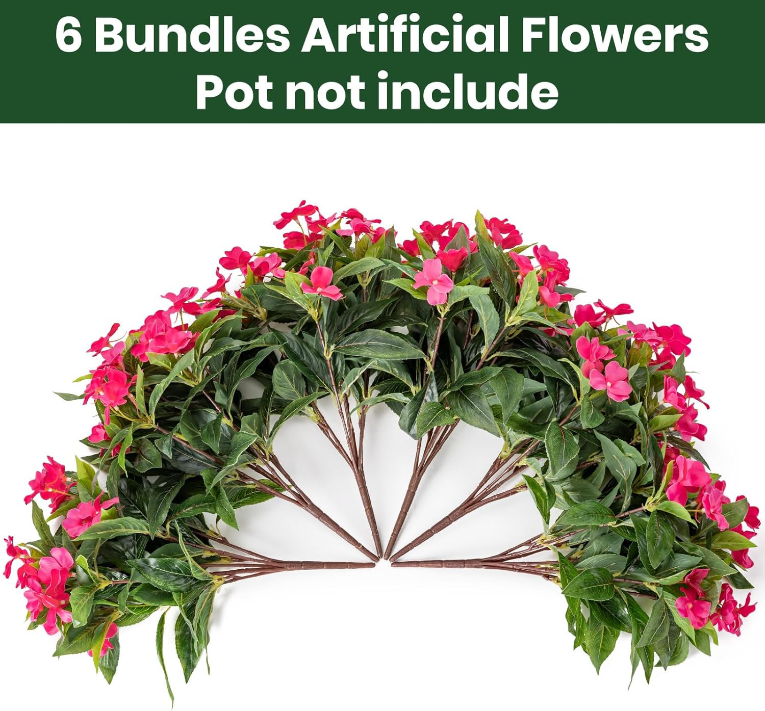UV Resistant Faux Impatiens – 6 Bundles of Stunning Rose Red Outdoor Flowers