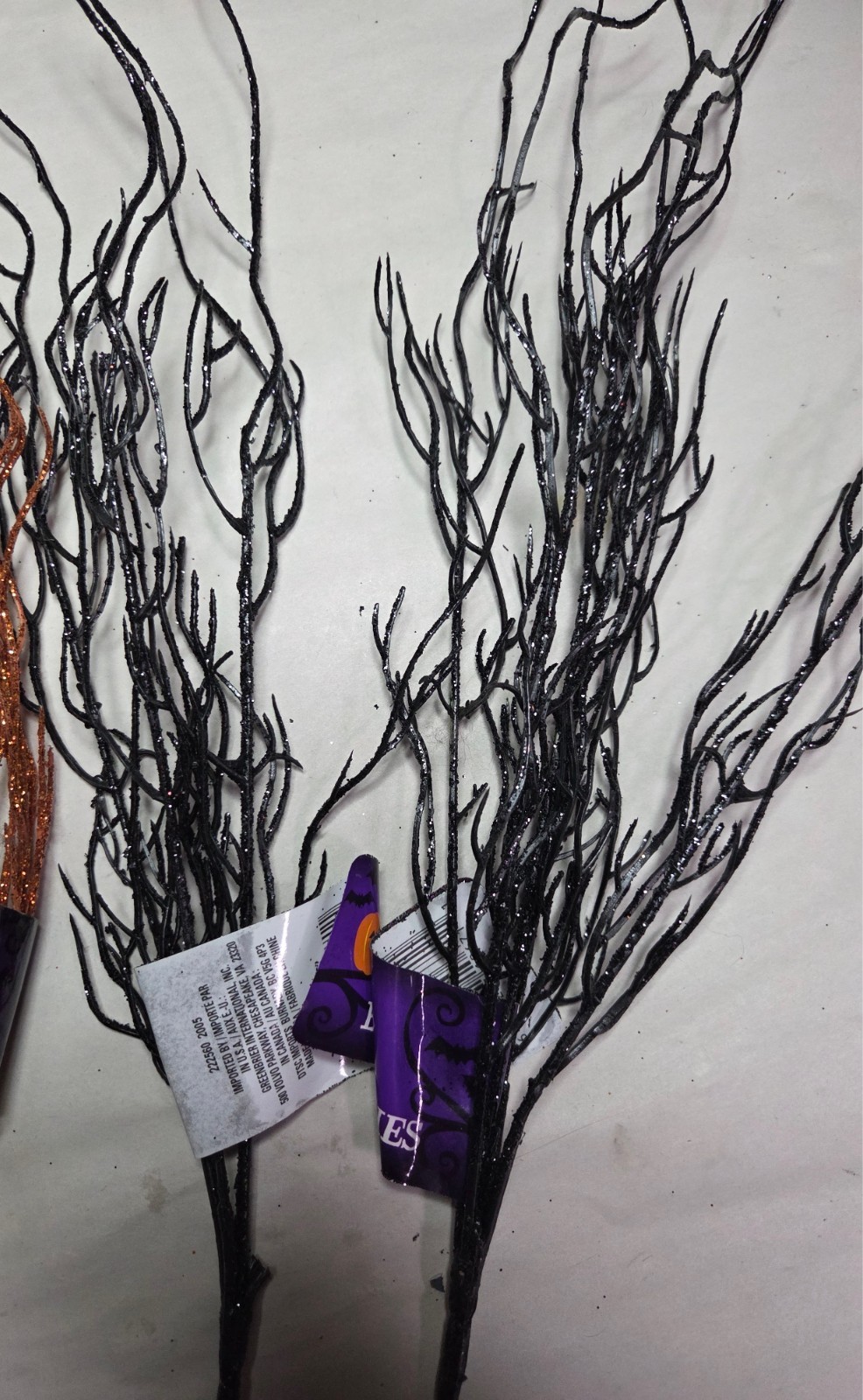 Lot of 4 Glittery Decorative Willow Branches Orange Black 16″ Halloween Fall