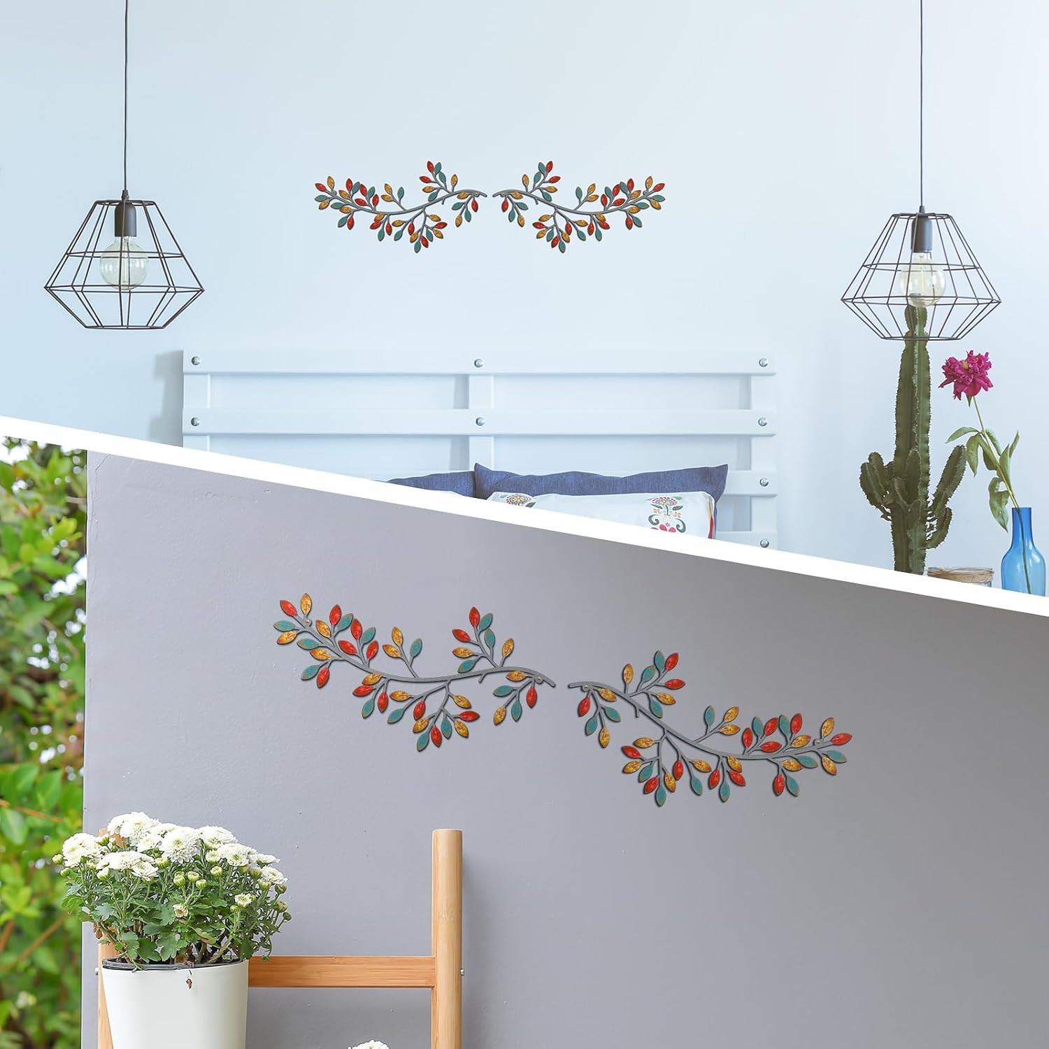 2 Pieces Metal Tree Leaf Wall Decor Vine Olive Branch Leaf Wall Art