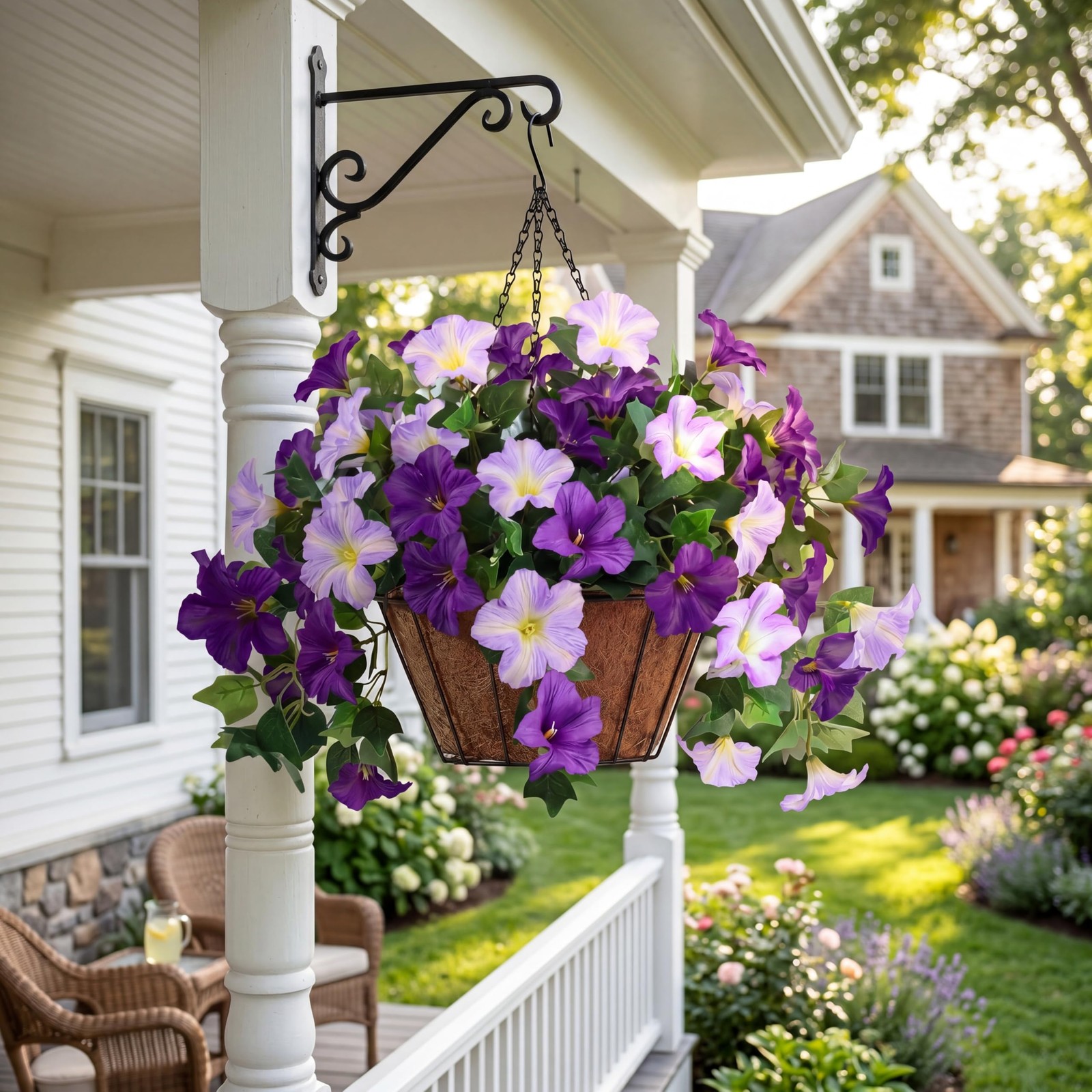 AMORISE 3PCS Hanging Artificial Flowers with Basket, Morning Glory Patio Deco…