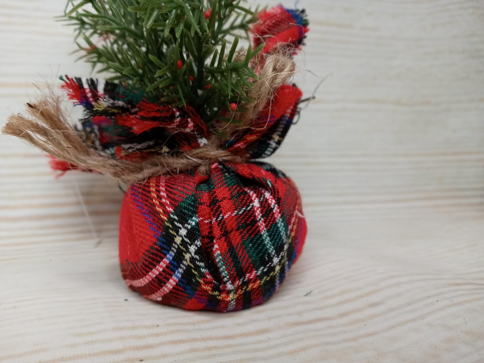 New! Mini Tartan Plaid Greenery Plant Tree Fake Christmas Winter Decor Filler ~