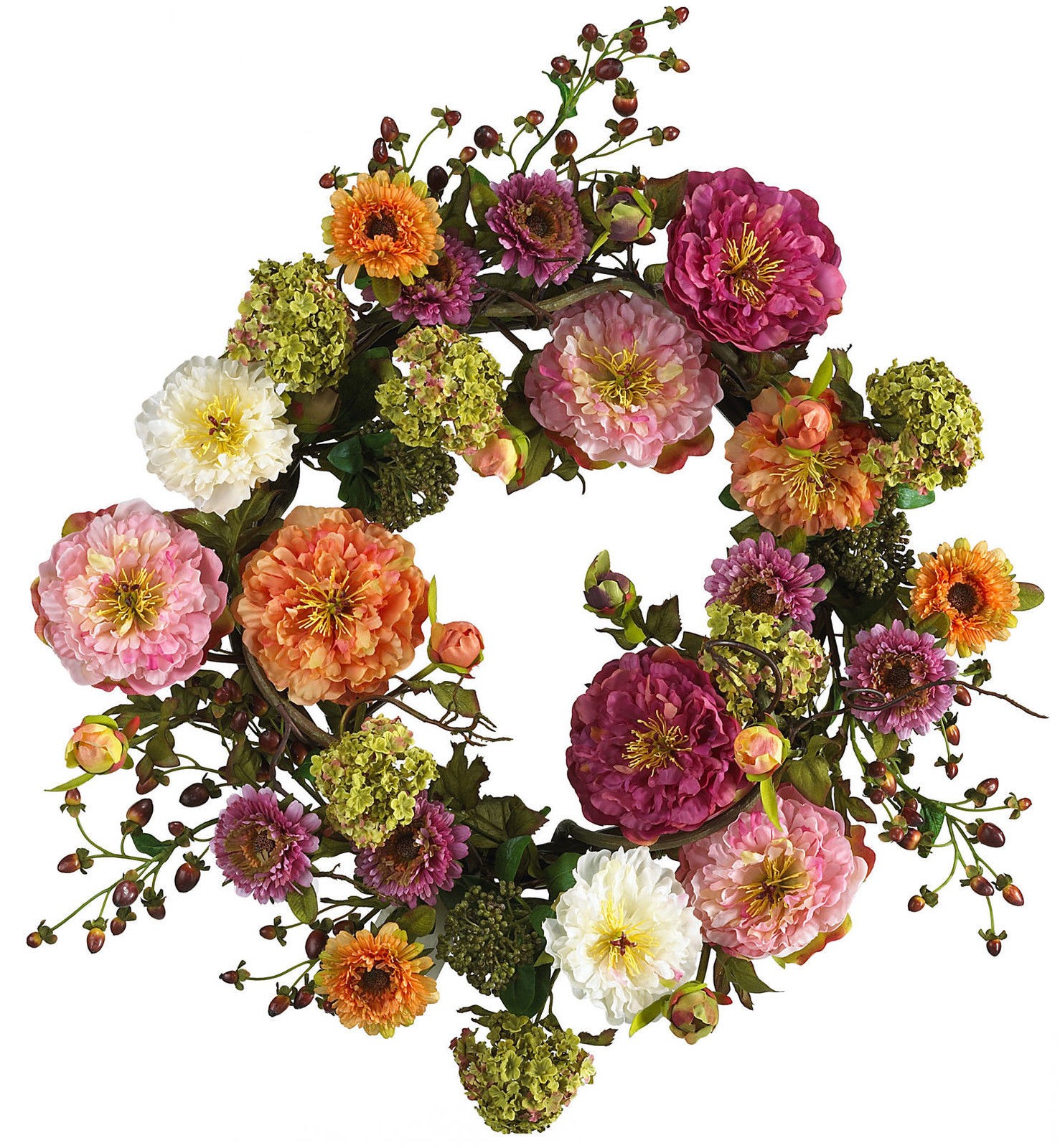 24″ HIGH QUALITY ARTIFICIAL FAKE SILK PEONY FLOWER DOOR WREATH – 4664