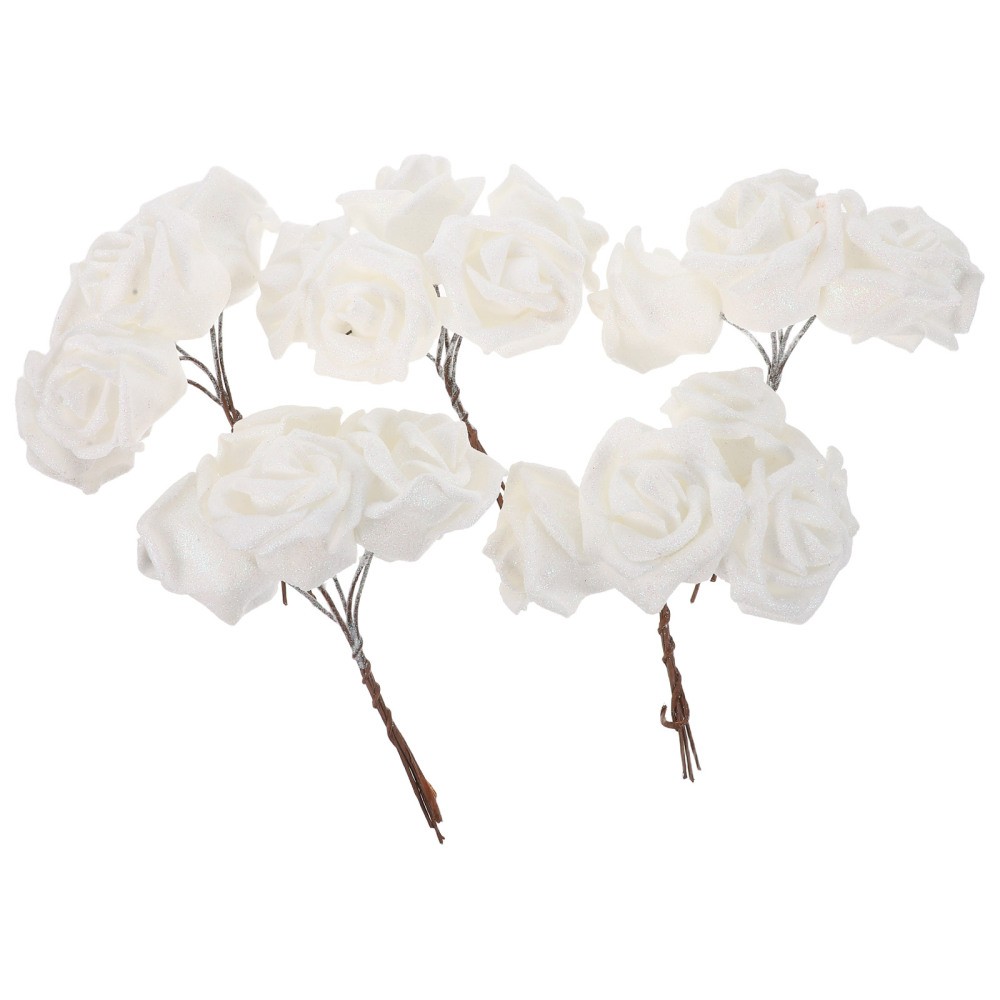 25 PCS White Rose Fake Flower Roses Artificial Flowers Stem