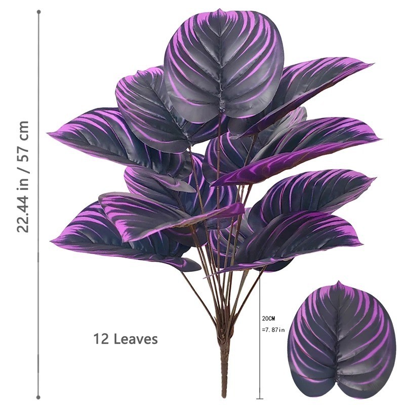 57-75cm Large Fake Palm Tree Artificial Monstera Plants Branch Purple Plastic