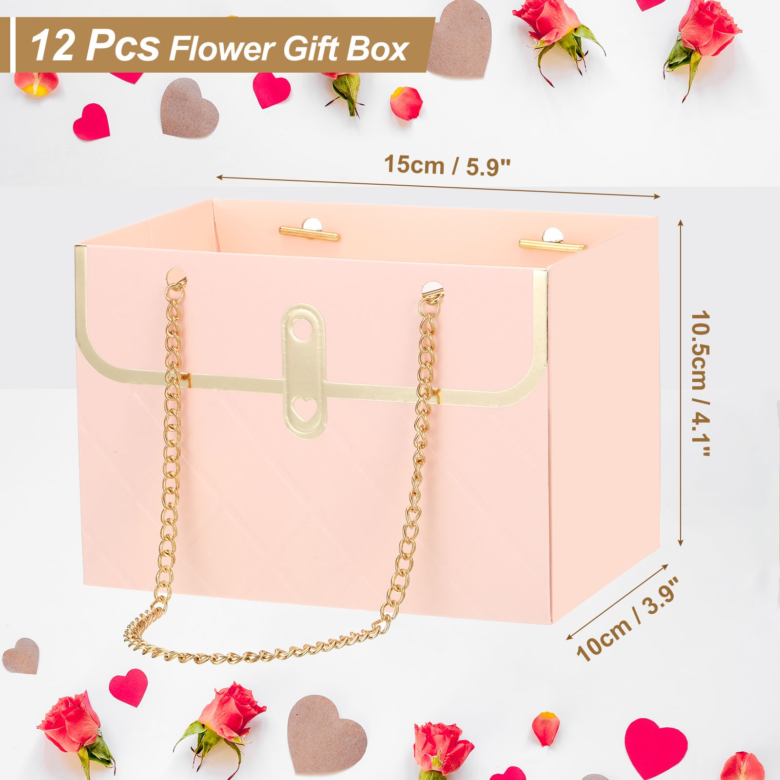 Flower Gift Box, 12 Pcs Paper Bouquet Flower, Pink & Black & White