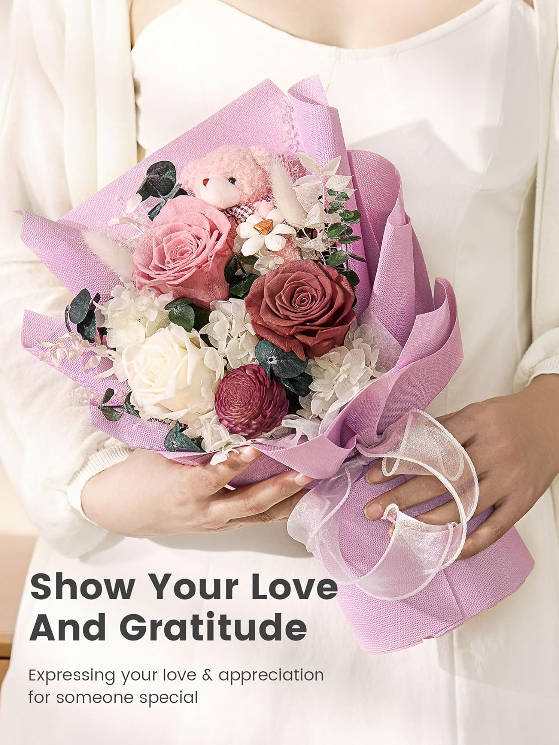 Forever Flower Bouquet Flowers for Delivery Prime Preserved Roses with Bear G…