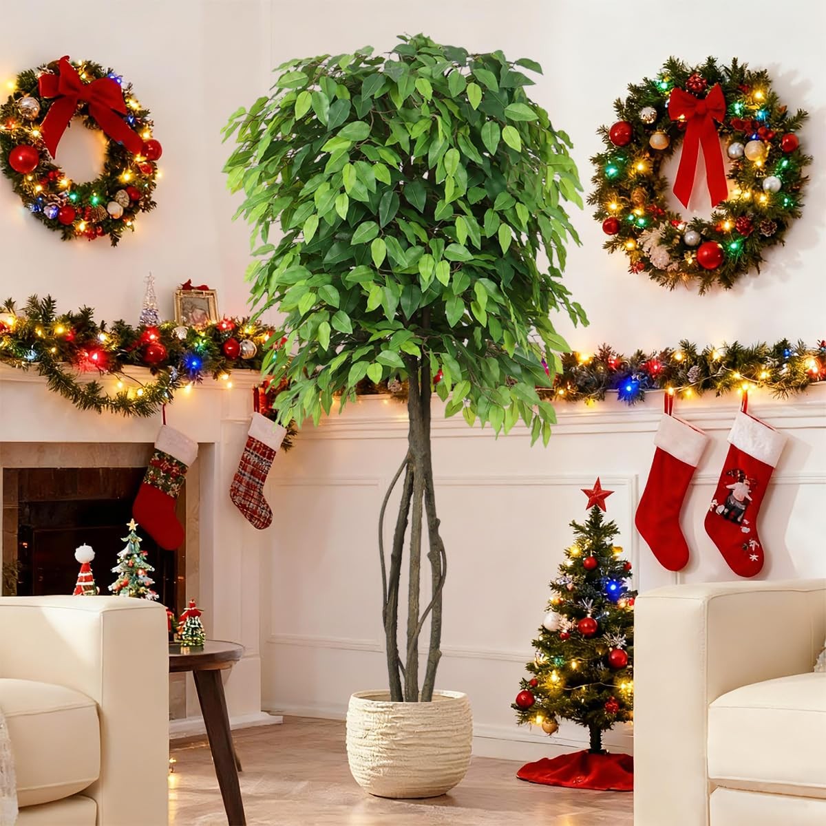 5ft Artificial Ficus Trees for Home Indoor Decor,Faux Banyan Plant with Nearl…