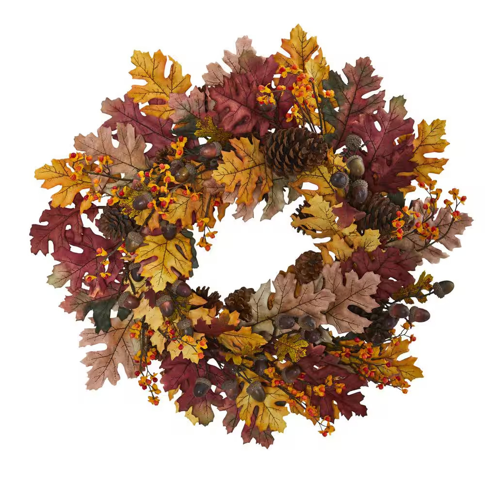 24 In. Artificial Oak Leaf, Acorn and Pine Wreath
