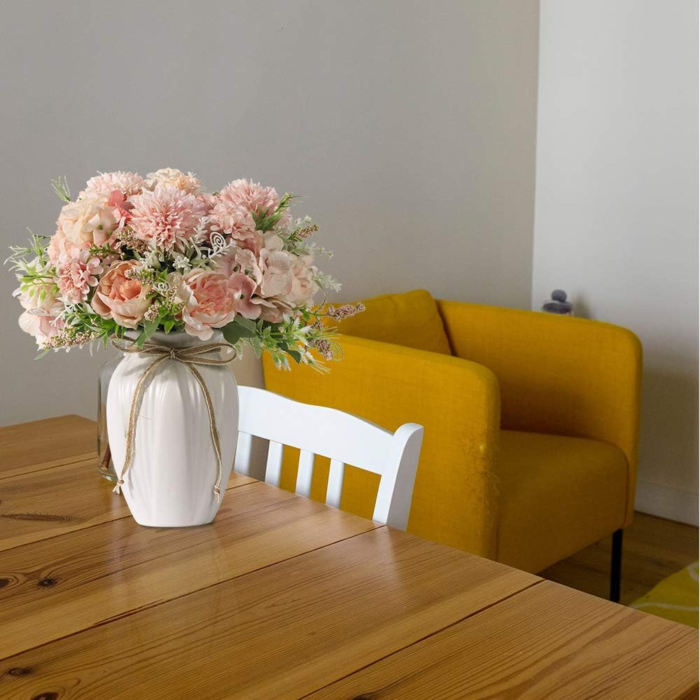 Pink Peony & Hydrangea Silk Flower Bouquet in Vase for Home Decor
