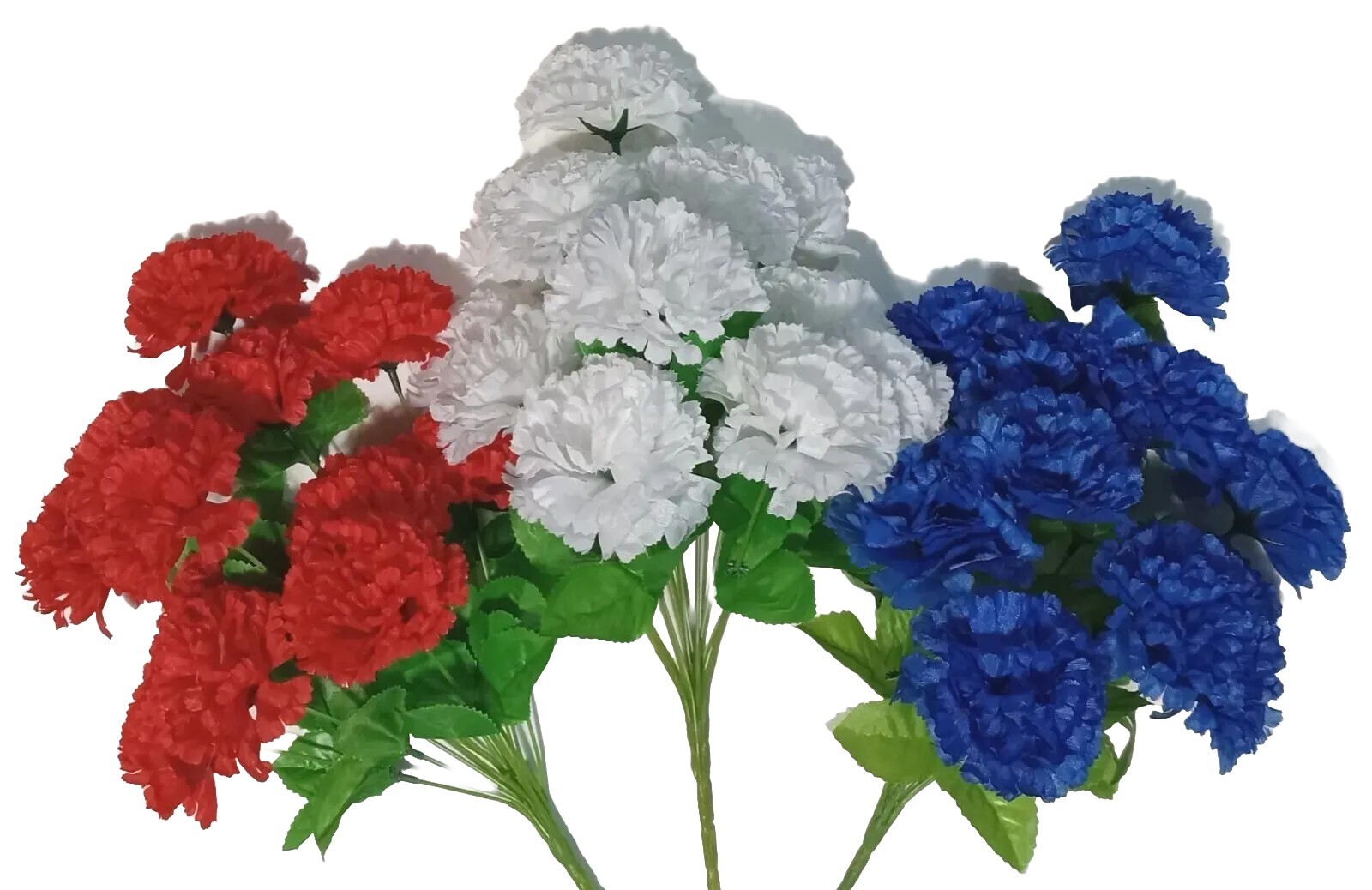 (3) Red White & Blue Carnation 17″ Bush USA In/Outdoor Memorial Day Silk Flower
