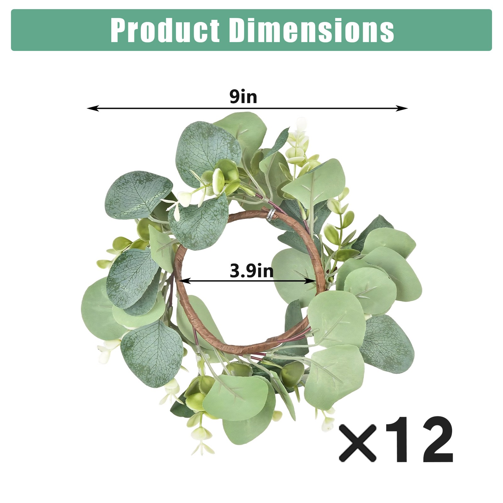 12 Pcs Candle Rings,Small 4″ Artificial Eucalyptus Wreaths,Wedding Table Decor