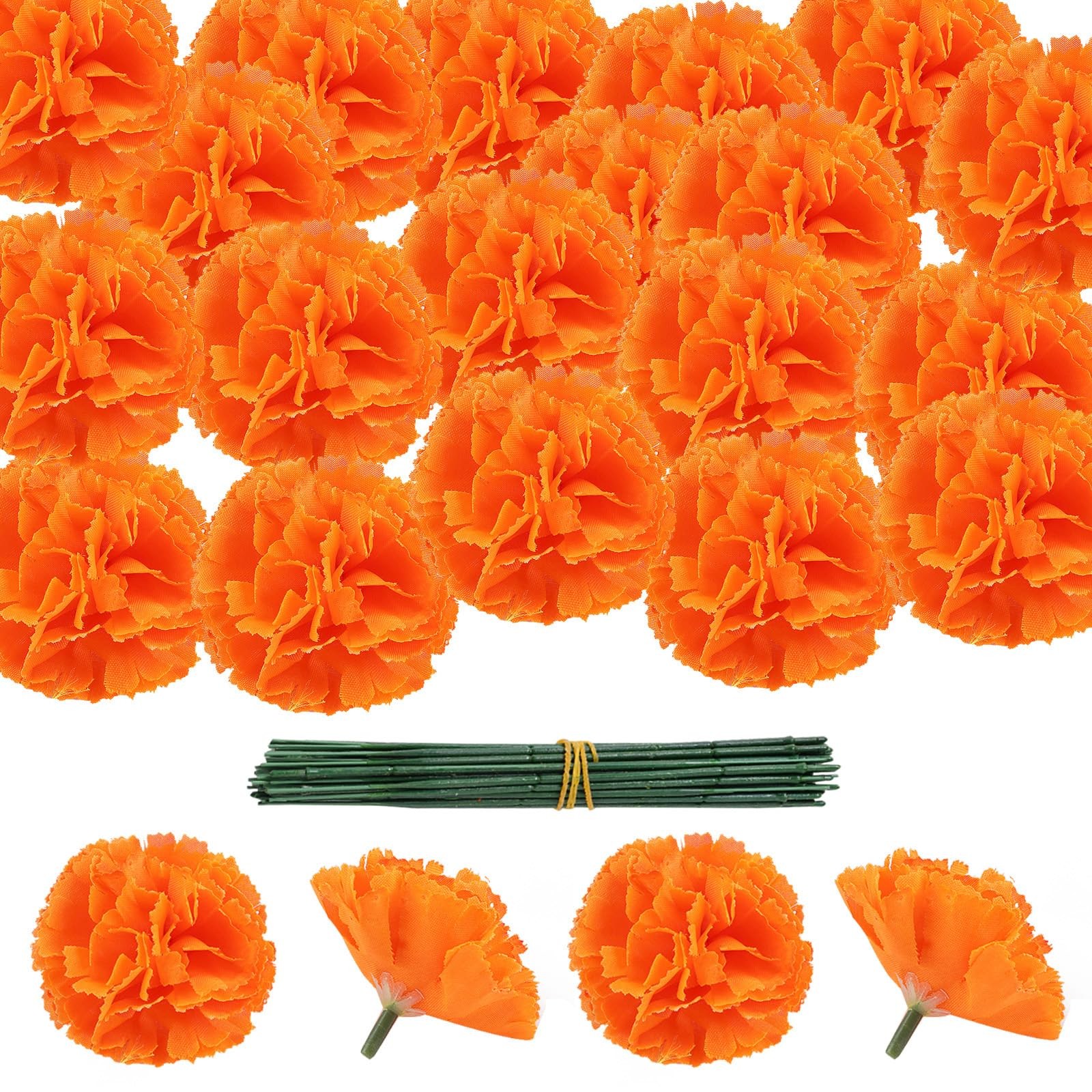 50 Pcs Marigold Flower Heads Bulk, Artificial Mexican Flowers Silk Fake Marig…