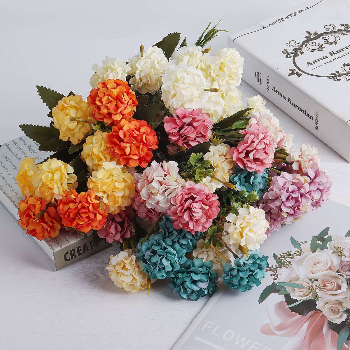 10 Heads Artificial Hydrangea Flowers Bouquet UV Resistant Plants Home Decor