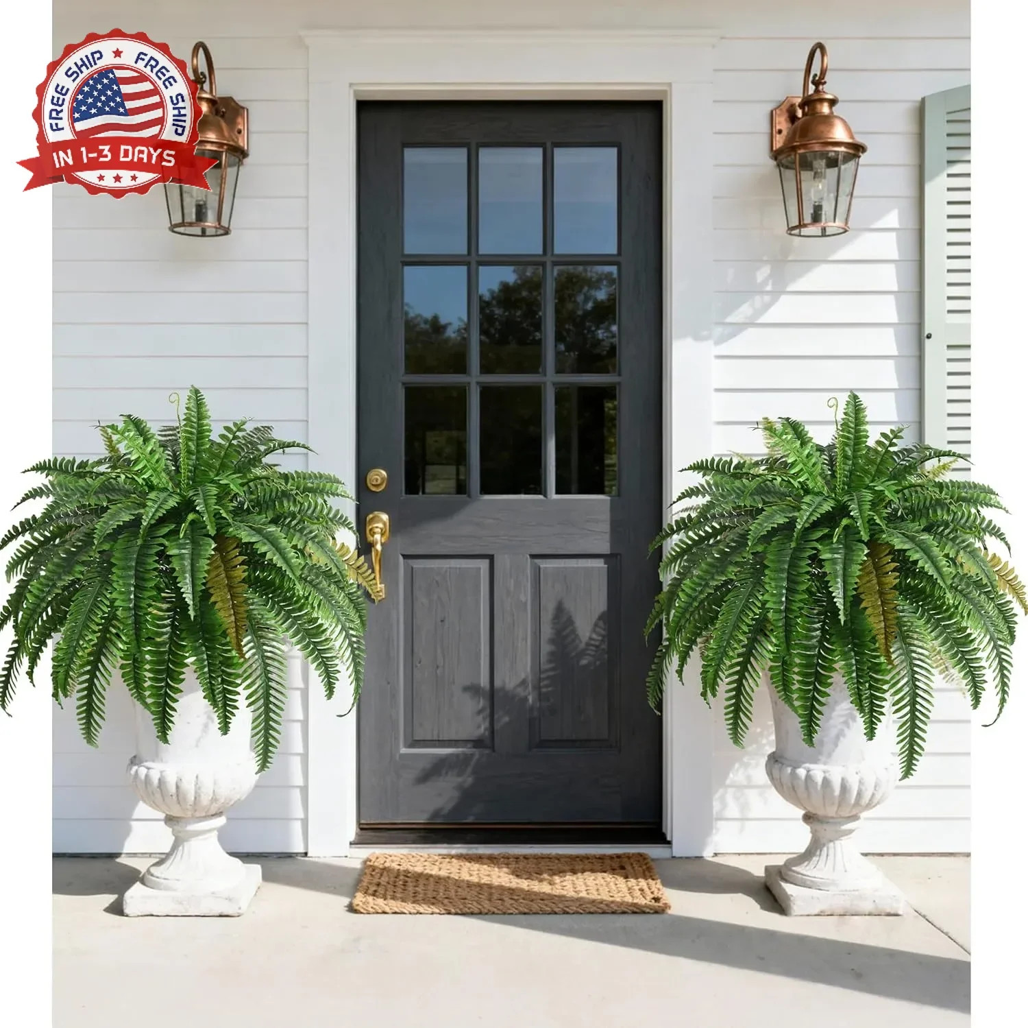 2PCS 45in Fake Ferns- Large Artificial Plants Outdoor, UV Resistant Artificial F