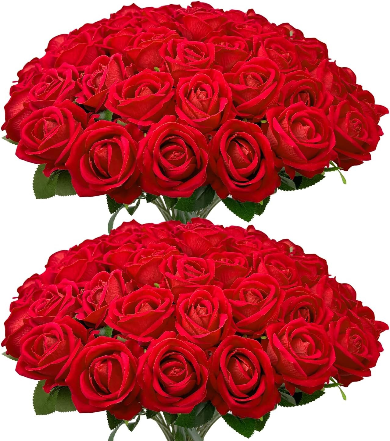 Bulk Artificial Flowers 50 PCS Fake Velvet Silk Blue Roses W/ Long Stems