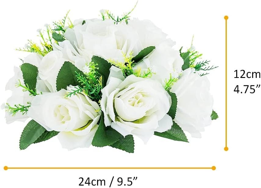 10Pcs Artificial Rose Balls for Centerpieces (White) | 15 Flower Heads, Plastic