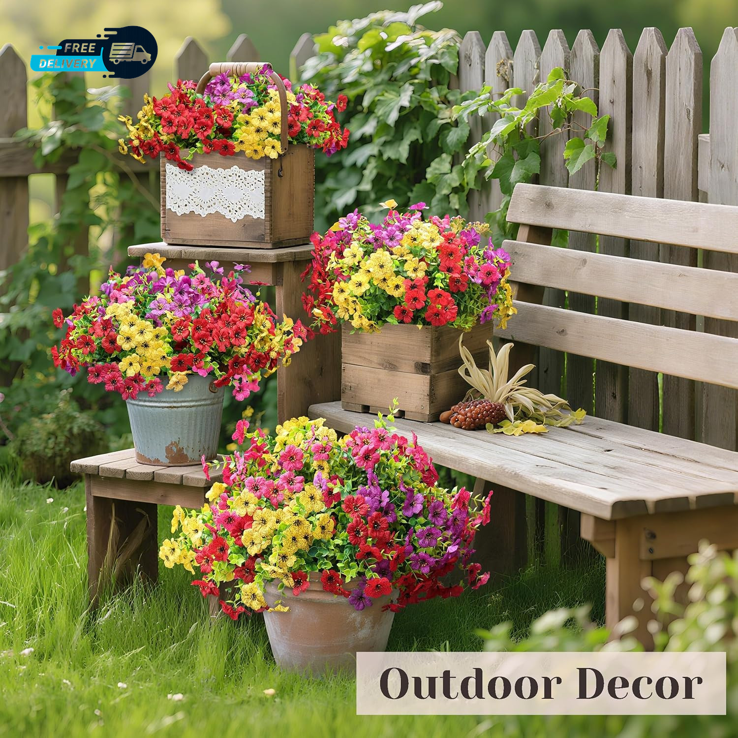 12 Bundles Artificial Flowers for Outdoors Fake Flowers Plants Spring Summer.