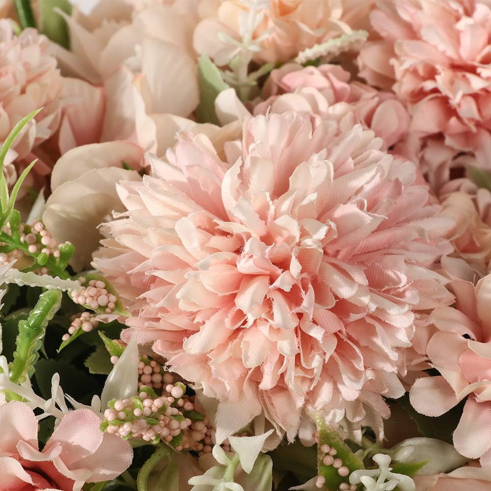 Pink Peony & Hydrangea Silk Flower Bouquet in Vase for Home Decor