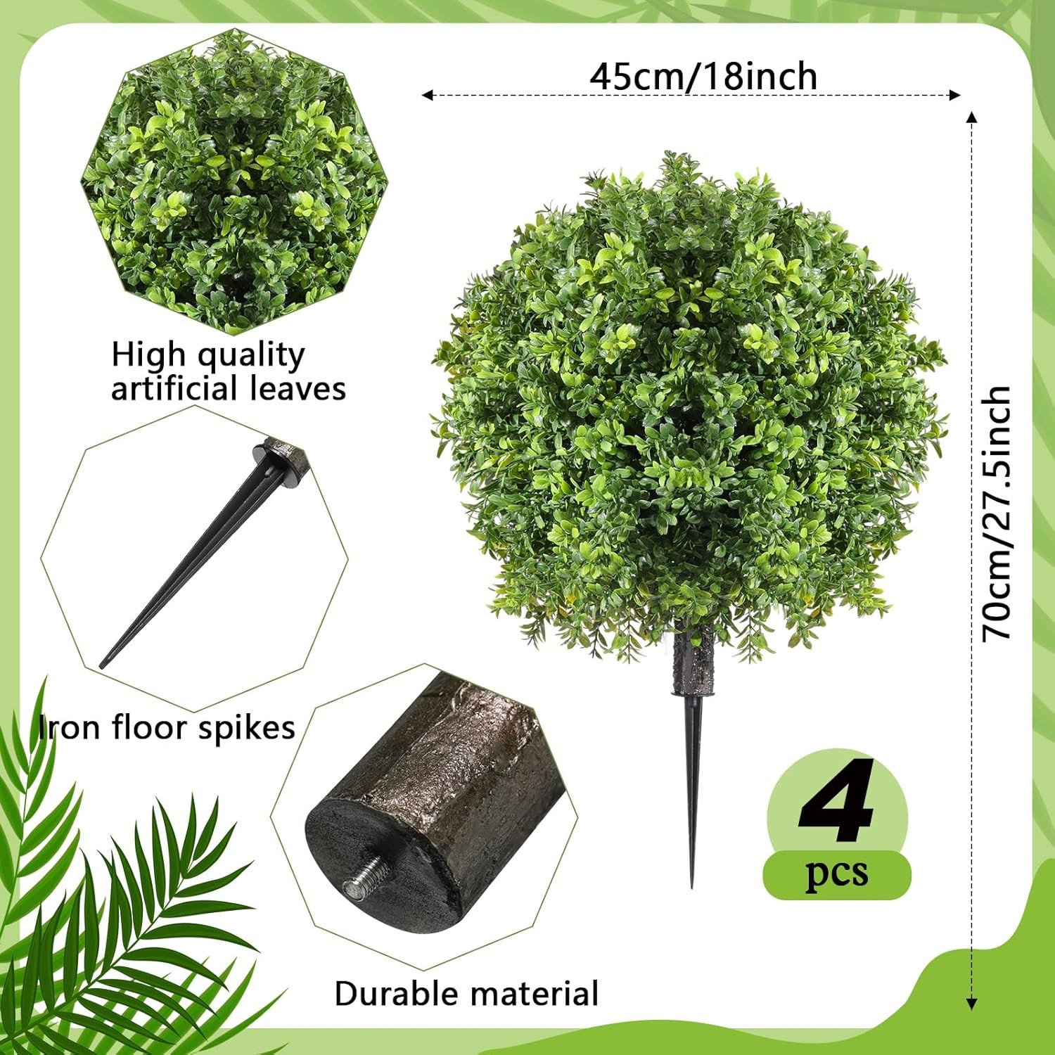 4 Pcs 26″ UV Resistant Artificial Boxwood Topiary Balls for Indoor/Outdoor Use
