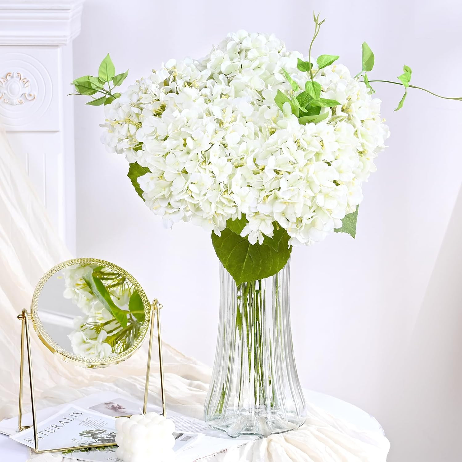 4PCS Hydrangea Artificial Flowers, Real Touch, 20″ Faux Hydrangea Flowers, Latex