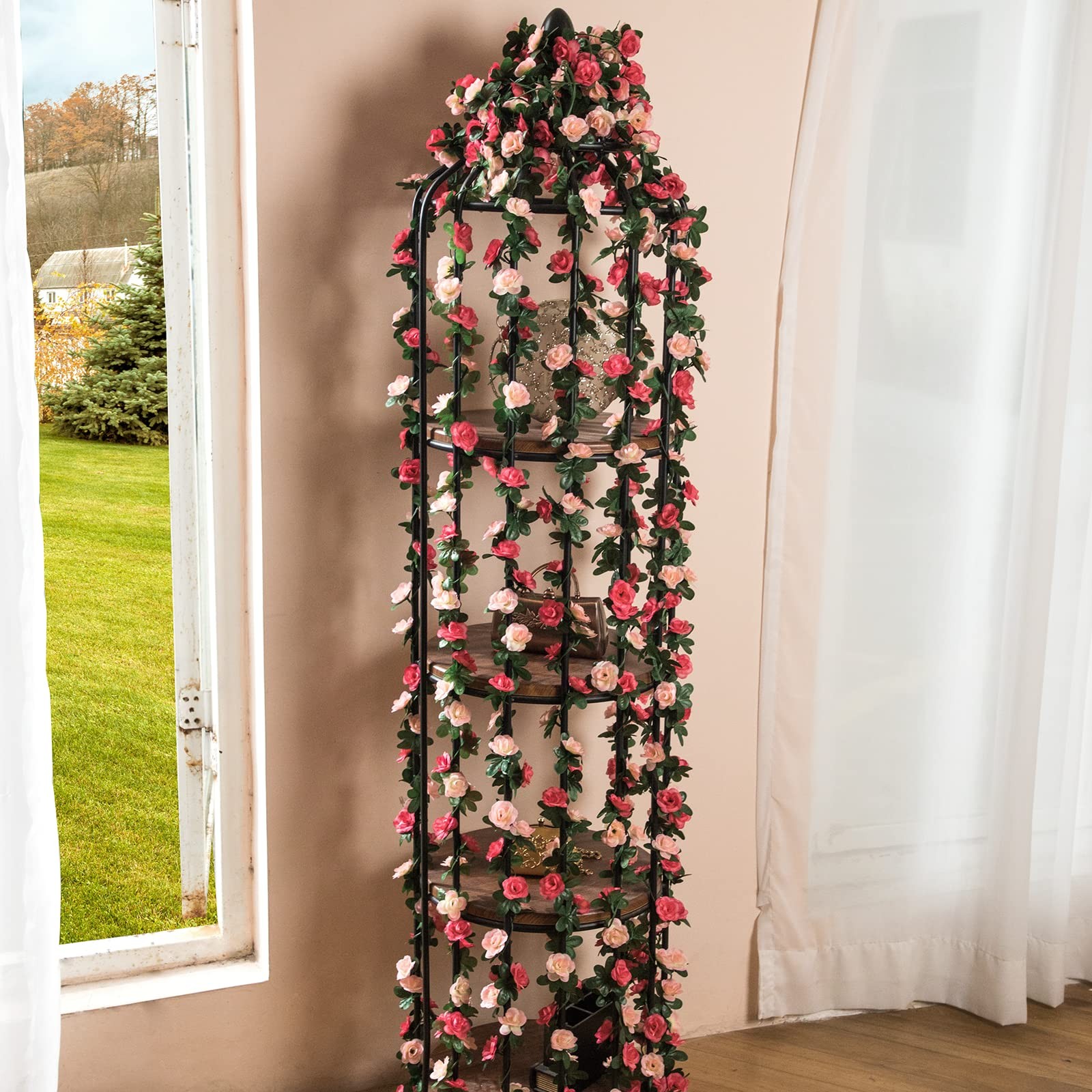 Flower Garland – 5 Strand 41Ft Rose Vines for Bedroom Decor, Pink Rose Floral…