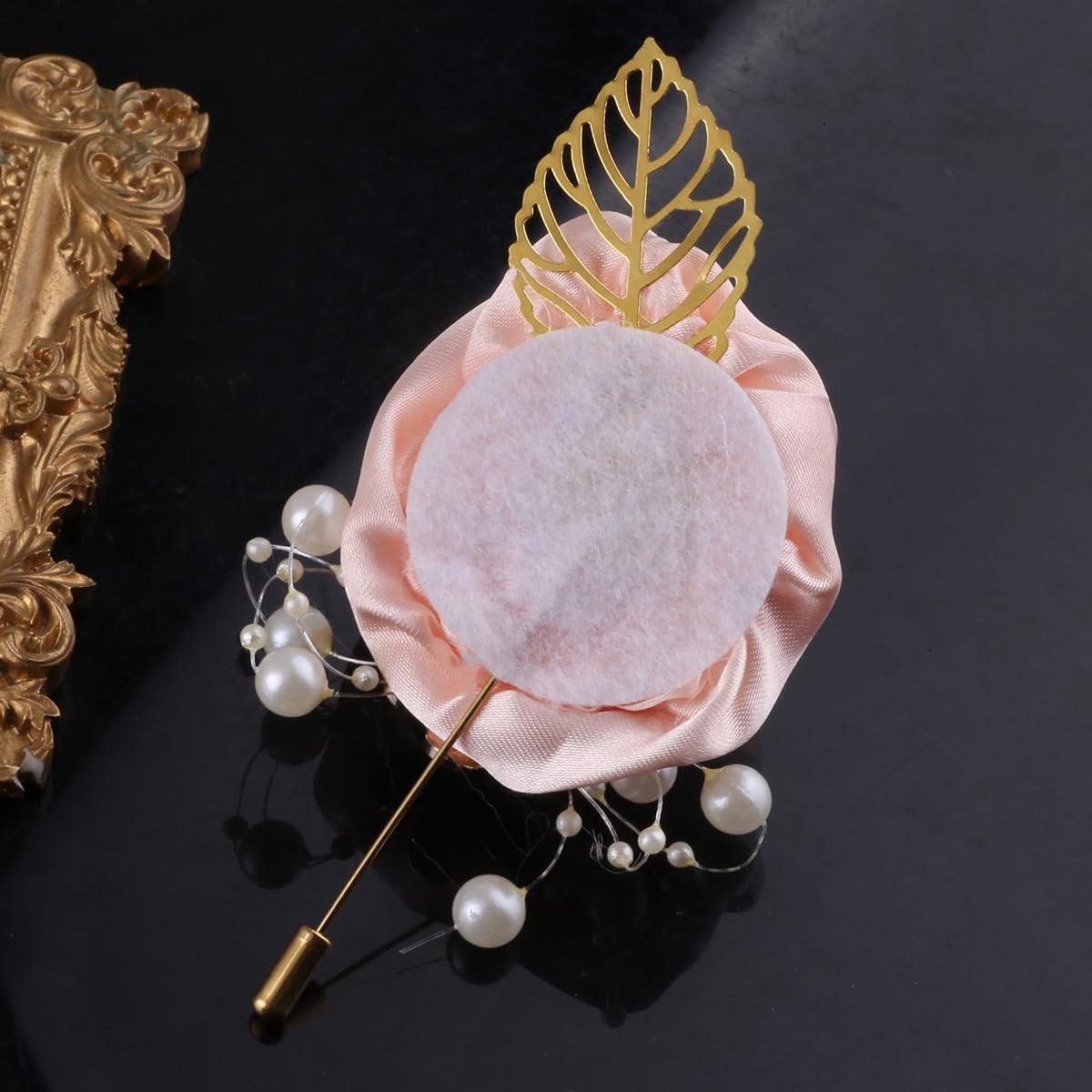 5 PCS Artificial Boutonniere Gold Leaf Faux Silk Rose Corsage Wedding Prom