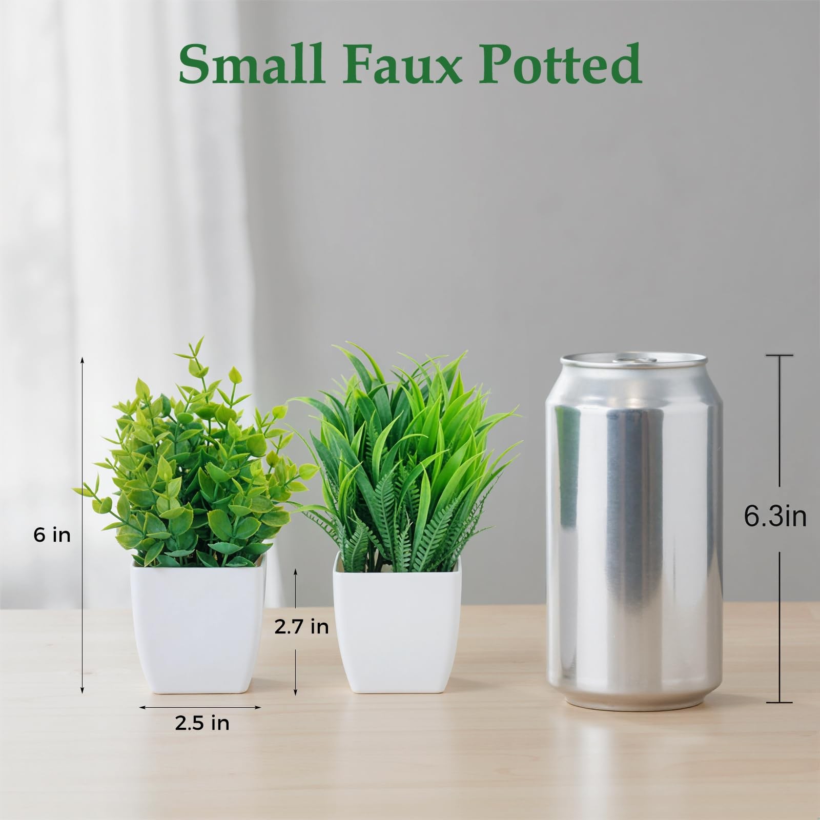 2 PCS Small Fake Indoor Greenery Plants Potted Faux Desktop Shelf Home Decor