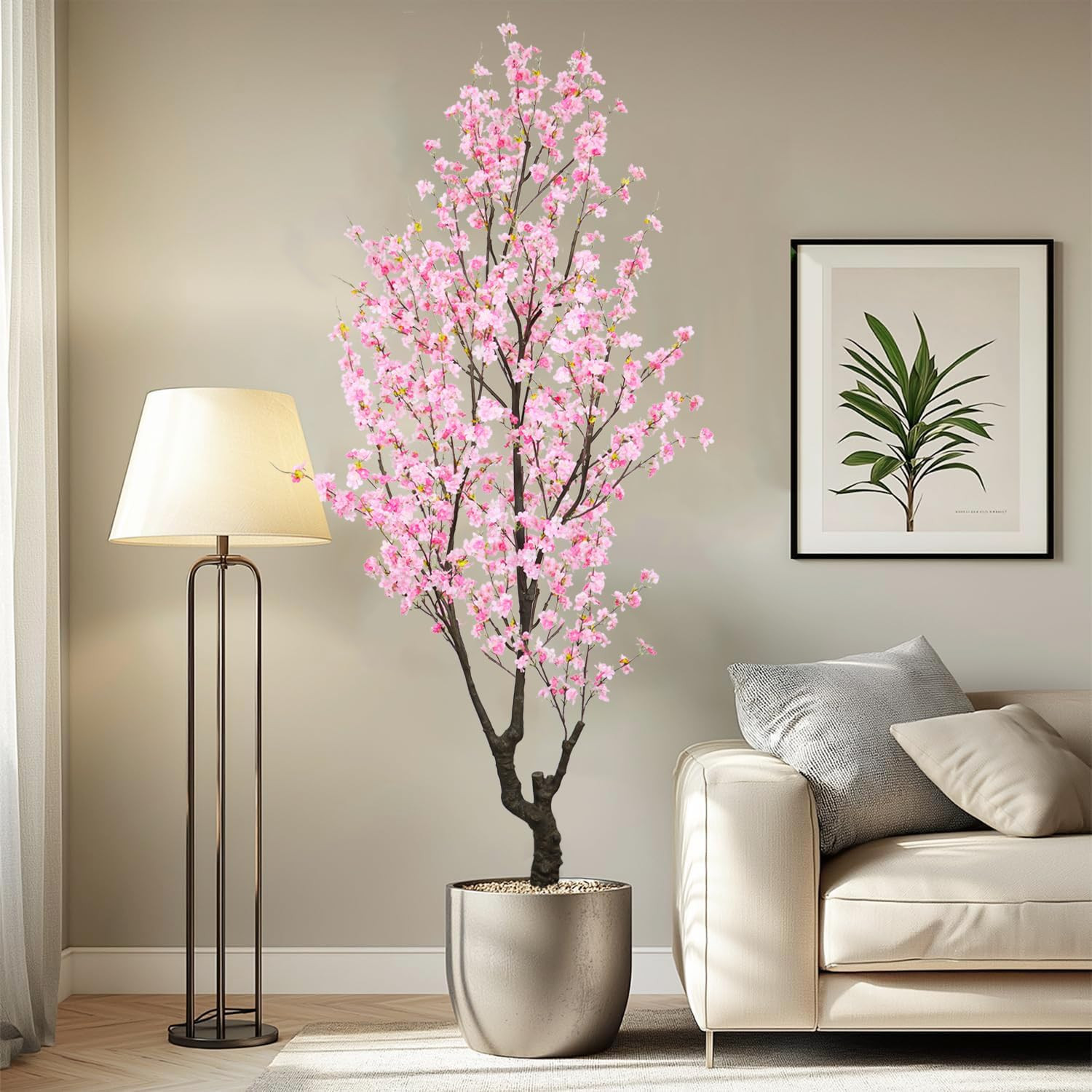 Faux Pink Cherry Blossom Tree 8Ft(96In) Tall Artificial Plant Indoor Decor Handm